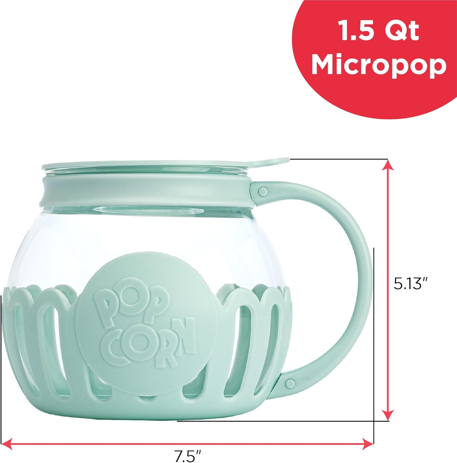 Ecolution Patented Micro-Pop Microwave Popcorn Popper with Temperature Safe Glass, 3-in-1 Lid Measures Kernels and Melts Butter, Made Without BPA, Dishwasher Safe, 1.5-Quart, Aqua
