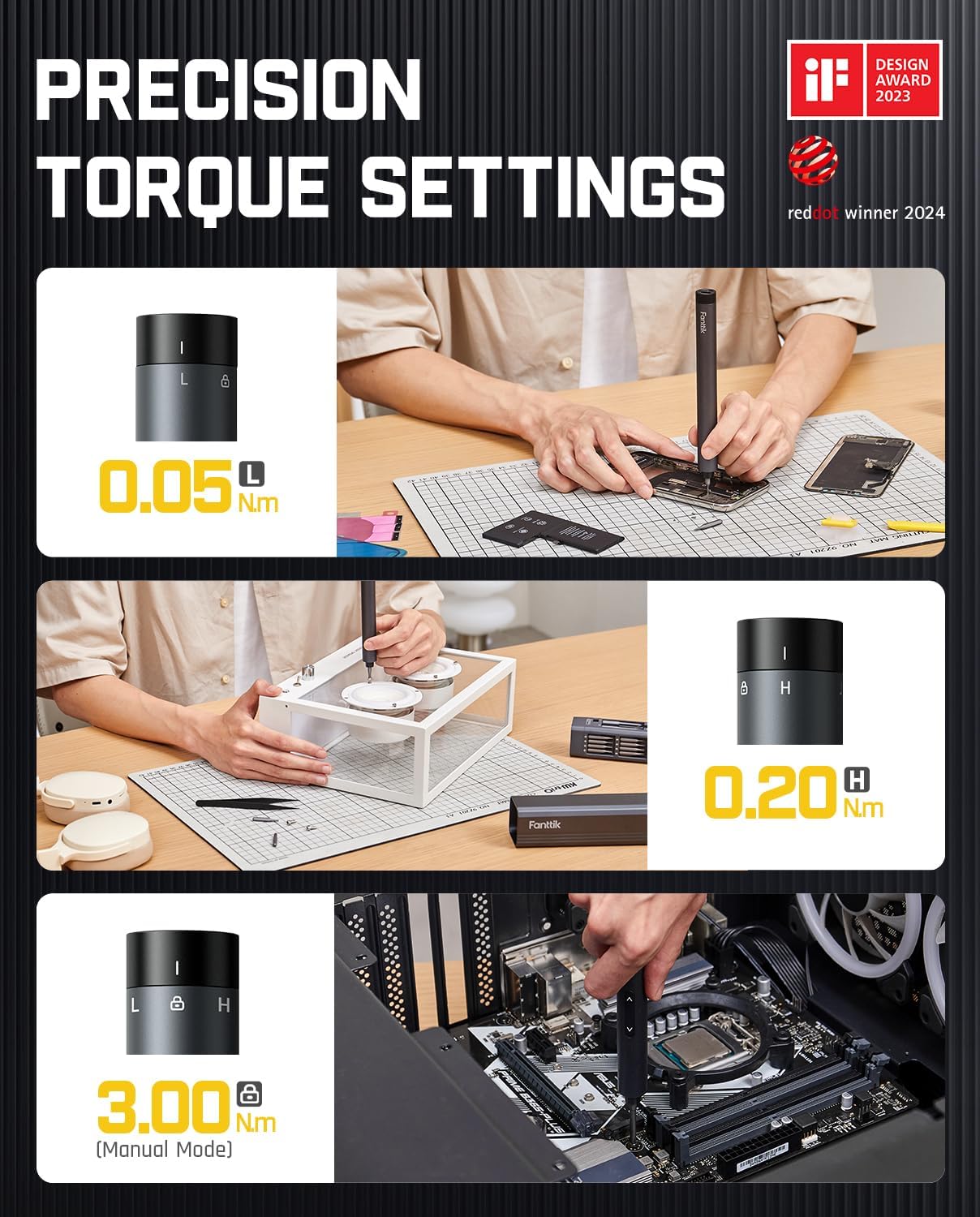 Fanttik E1 Max Electric Screwdriver, Mini Precision Screwdriver Set, 50 Magnetic Bits, Magnetic Storage, 5/32u2018u2019Hex, Repair Tool Kit for Electronics Phone Camera Laptop Watch (Grey)