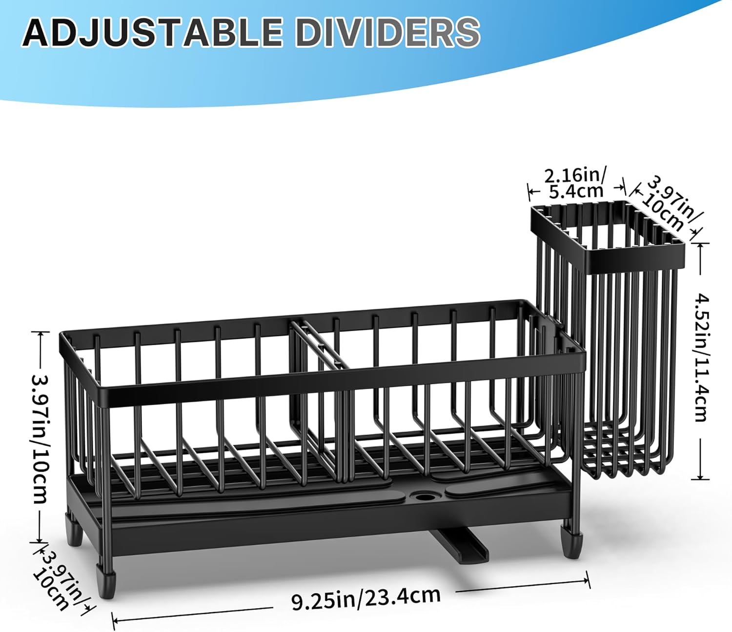 Cisily Sponge Holder for Kitchen Sink, Sink Caddy Organizer with High Brush Holder, Kitchen Countertop Organizers and Storage Essentials, Rustproof 304 Stainless Steel (Black, 9.25u2033)