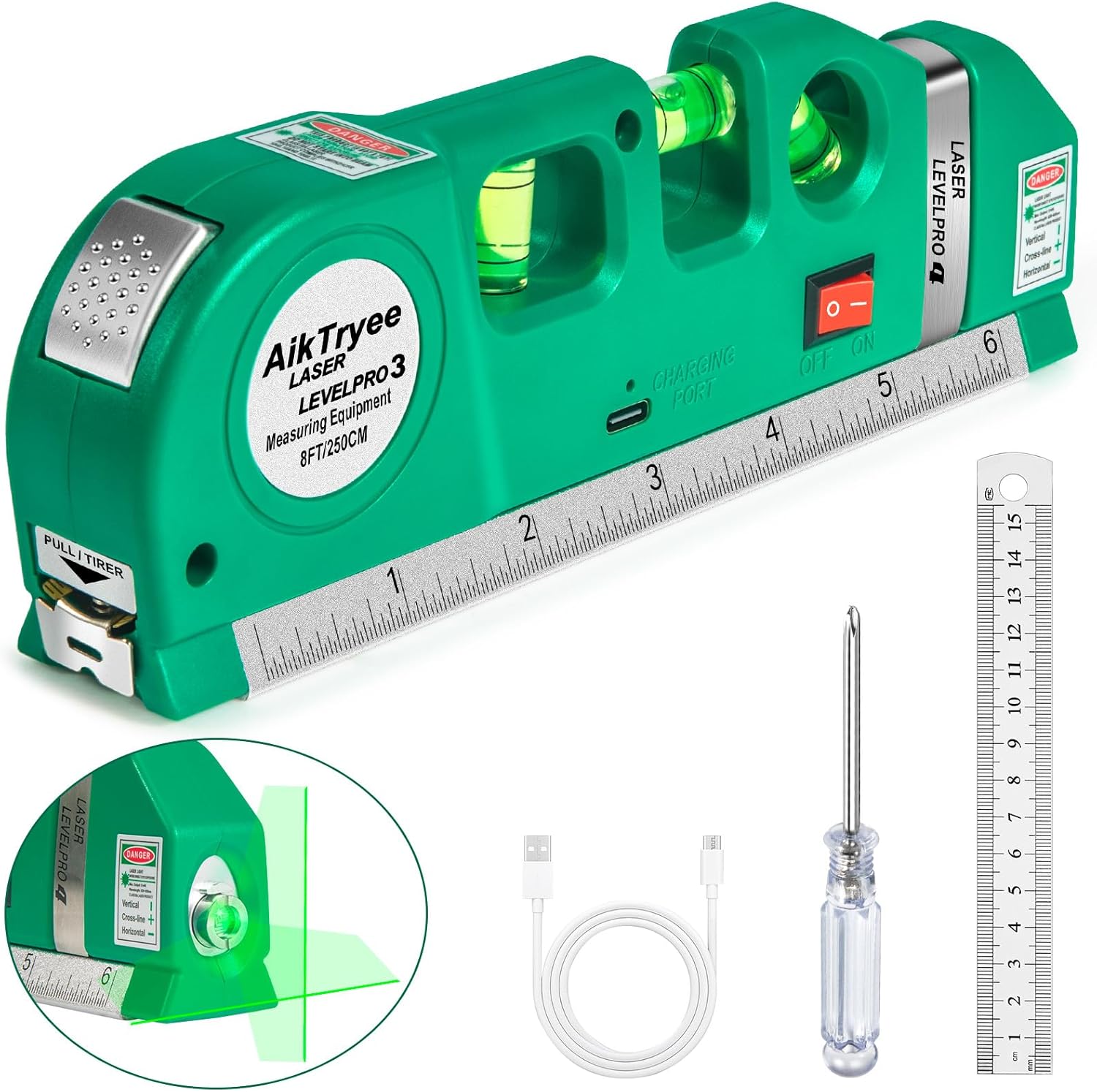 Laser Level Line Tool, Multipurpose Laser Level Kit Standard Cross Line Laser leveler Beam Tool with Metric Rulers 8ft/2.5M for Picture Hanging cabinets Tile Walls by AikTryee. - Image 8