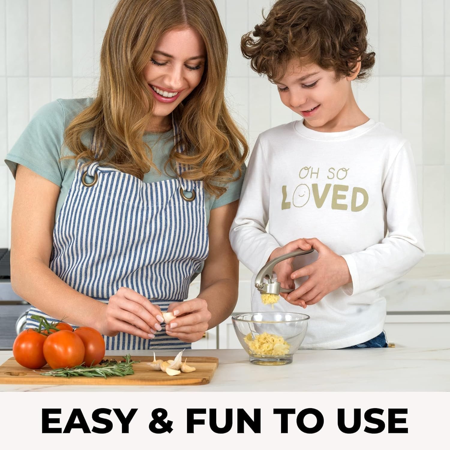 Zulay Kitchen Premium Garlic Press Set - Rust Proof Professional Garlic Mincer Tool - Easy-Squeeze, Easy-Clean with Soft, Ergonomic Handle - Silicone Garlic Peeler & Brush (Silver)