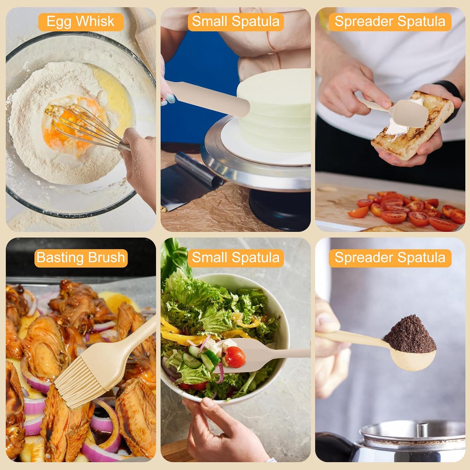 Mixing Bowls with Airtight Lids Set, 20 PCS Kitchen Gadgets Set, 6 Stainless Steel Bowls,3 Grater Attachments,Non-Slip Silicone Bottoms,Great for Serving&Baking,Size 5, 4, 3.5, 2.1, 1.5, 1.1QT (Khaki) - Image 5