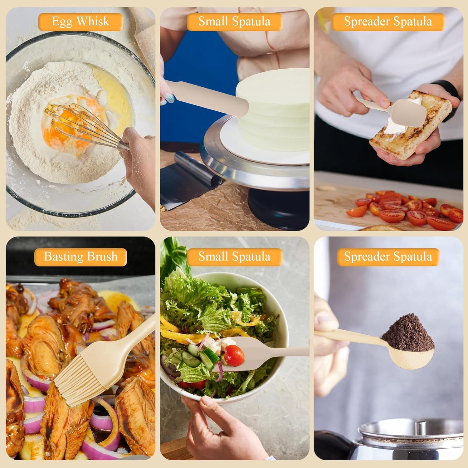 Mixing Bowls with Airtight Lids Set, 20 PCS Kitchen Gadgets Set, 6 Stainless Steel Bowls,3 Grater Attachments,Non-Slip Silicone Bottoms,Great for Serving&Baking,Size 5, 4, 3.5, 2.1, 1.5, 1.1QT (Khaki) - Image 6