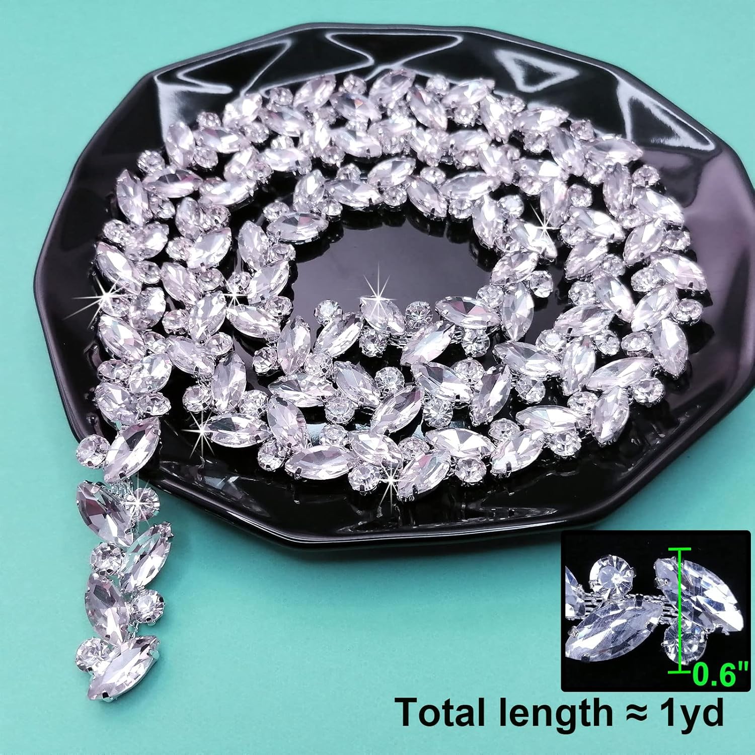 Yhsheen 1 Yard Rhinestone Trim Diamond Crystal Rhinestone Chain Sparkly Rhinestone Applique for Wedding Party Decoration & Bridal Costume Embellishment Clothing Accessories