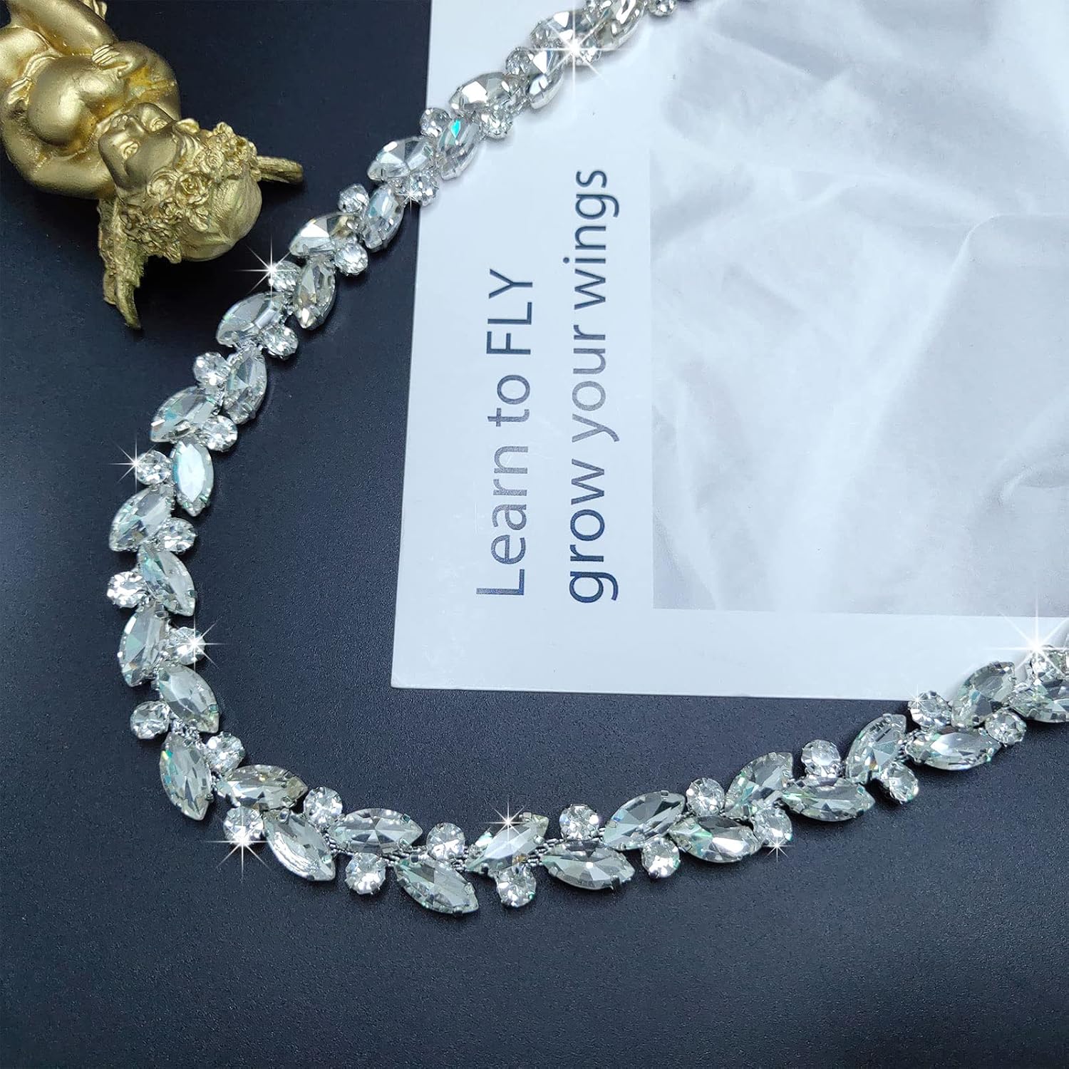 Alternative view of Yhsheen 1 Yard Rhinestone Trim Diamond Crystal Rhinestone Chain Sparkly Rhinestone Applique for Wedding Party Decoration & Bridal Costume Embellishment Clothing Accessories