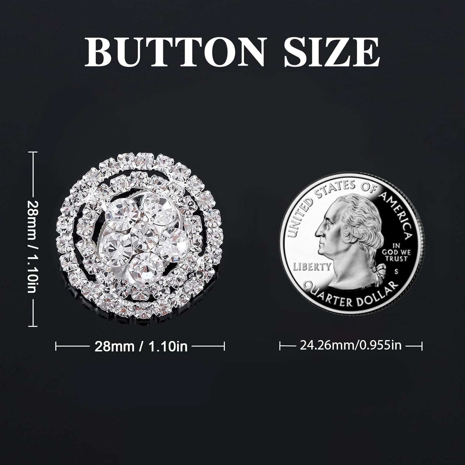 Alternative view of Rytenz 4Pcs Sliver Rhinestone Buttons Crystal Embellishments for Clothing Jewelry Making DIY Decoration Bottons for Sewing Crafts Wedding Bridal (silvery-09)
