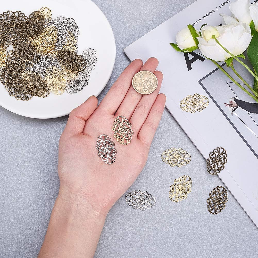 Alternative view of PH PandaHall 150 pcs 3 Colors Tibetan Style Iron Oval Filigree Charm Pendant Link Connectors for Earring Necklace Jewelry DIY Craft Making, Mixed Colors