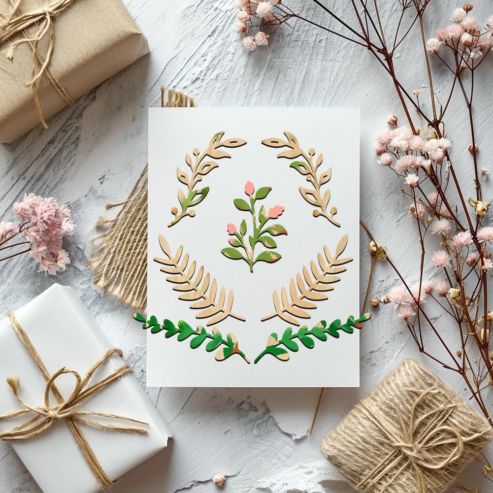 BENECREAT 2 Set 20pcs Leaves Laser Cut Chipboard Embellishments, 5.7x6 Inch Wooden Leaf Theme Decoration, Branch Leaf Silhouette Cutouts for Card Making and Scrapbooking