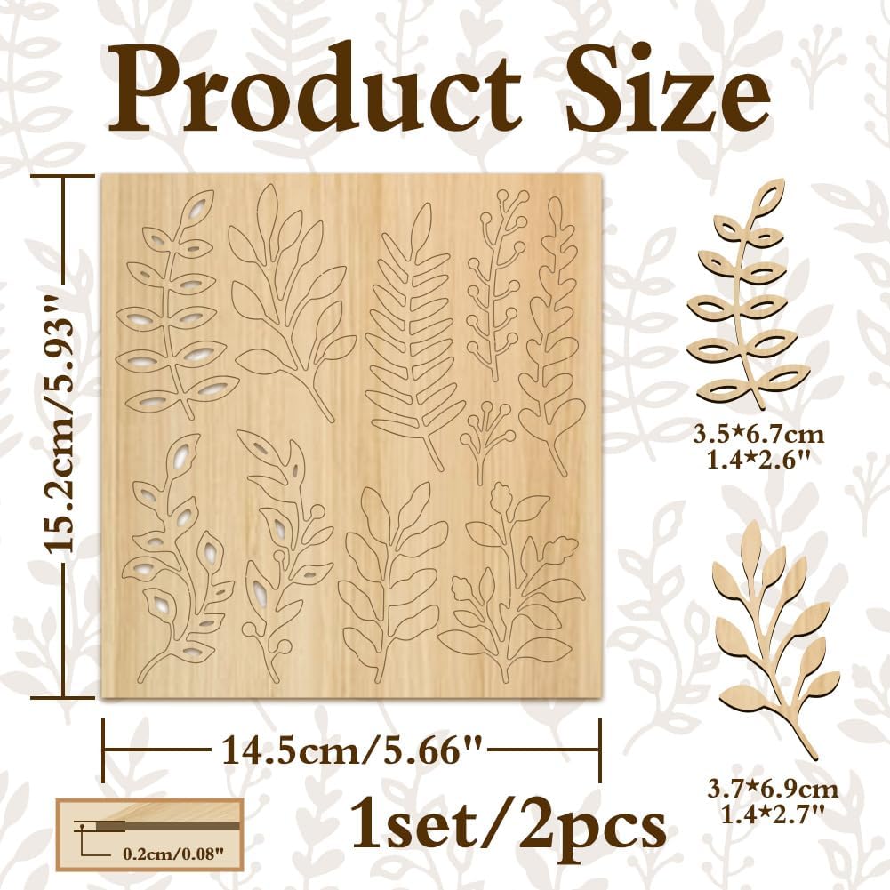 Alternative view of BENECREAT 2 Set 20pcs Leaves Laser Cut Chipboard Embellishments, 5.7x6 Inch Wooden Leaf Theme Decoration, Branch Leaf Silhouette Cutouts for Card Making and Scrapbooking