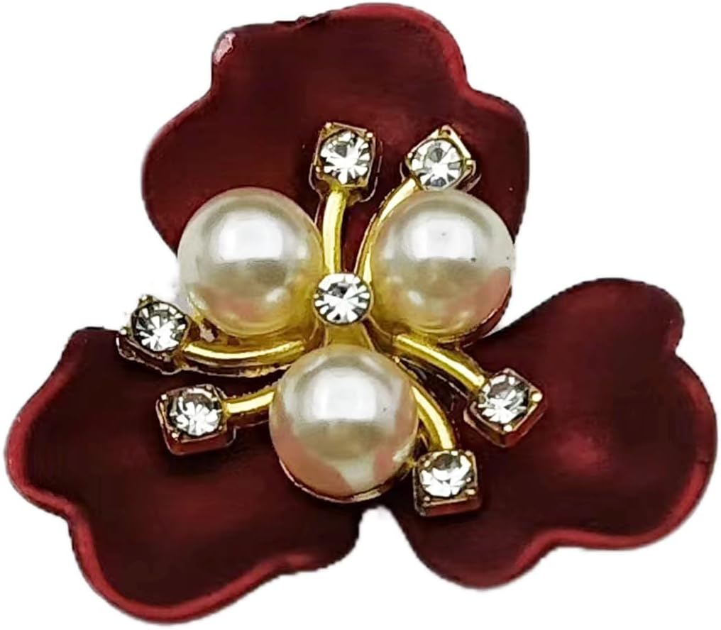 Alternative view of YOOGCORETT 10pcs Pearl Rhinestone Flat Back Embellishments Sew On Buttons Flower Buttons for DIY Craft, Bags Shoes Dress Decoration, 28 x 26mm, Red