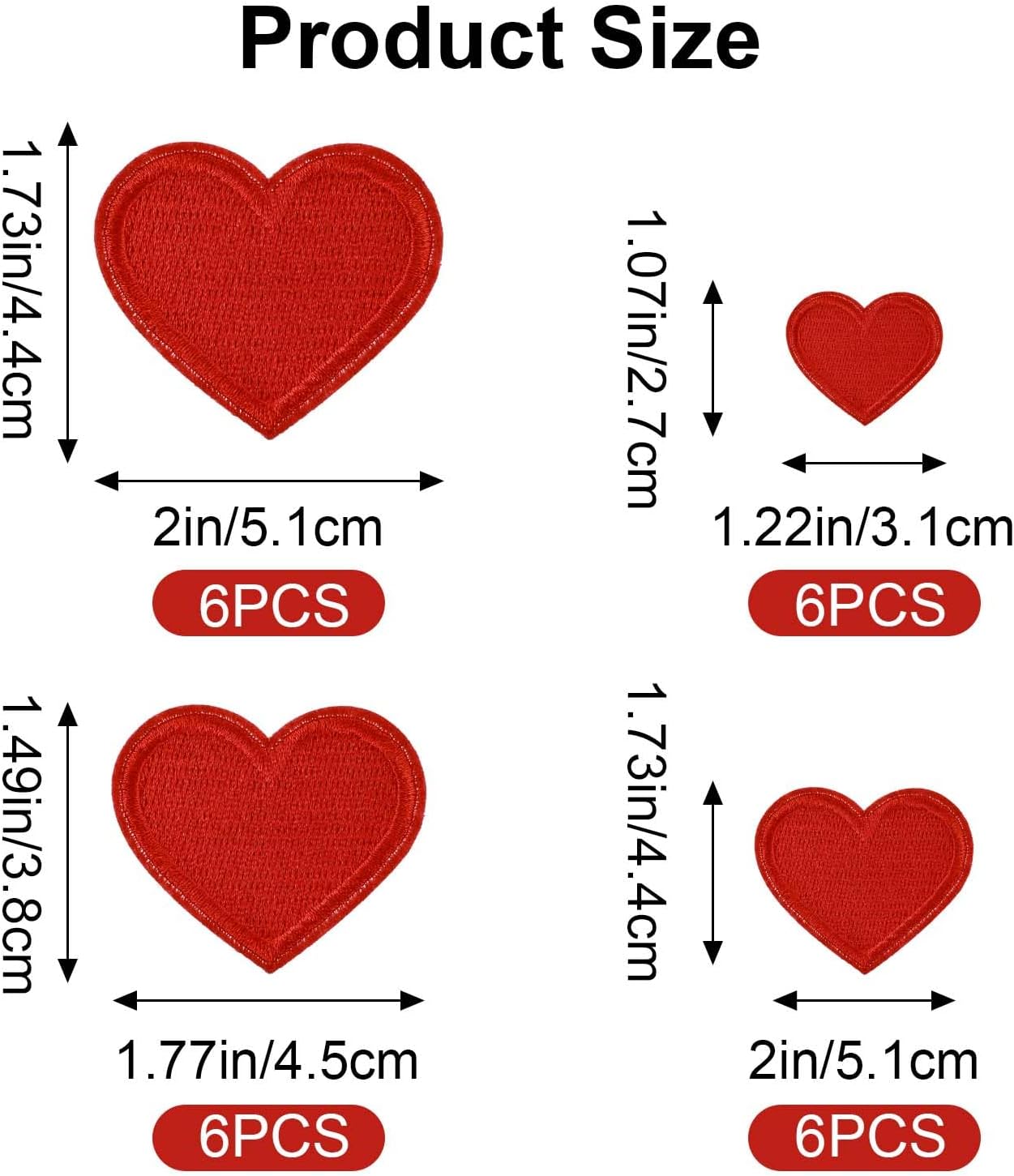 Alternative view of 24 Pcs Heart Patches Iron On Small Sew On Patches Embroidered Patch Decorative Repair Applique Love Appliques Embellishments for Clothing Jackets Hat Backpack Repairing Decorations(Red)