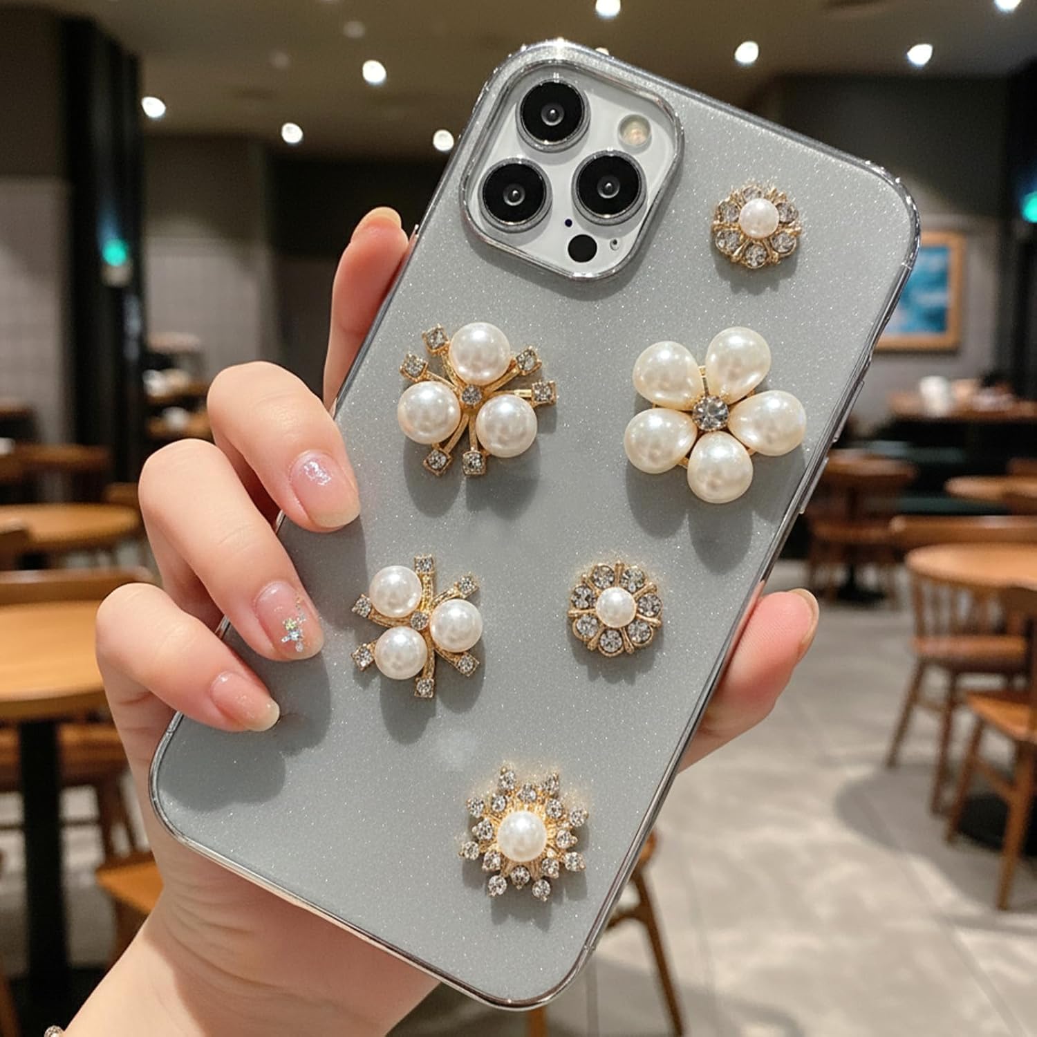 DOPENSPI 12 Pcs Flower Pearl Rhinestone Buttons, Floral Faux Pearl Embellishments Flat Back Flower Rhinestone Buttons for Jewelry Making DIY Wedding Decorations Bags Shoes(Gold)