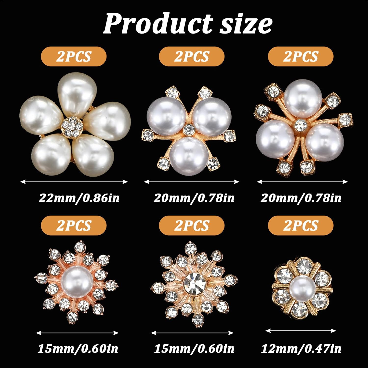 Alternative view of DOPENSPI 12 Pcs Flower Pearl Rhinestone Buttons, Floral Faux Pearl Embellishments Flat Back Flower Rhinestone Buttons for Jewelry Making DIY Wedding Decorations Bags Shoes(Gold)