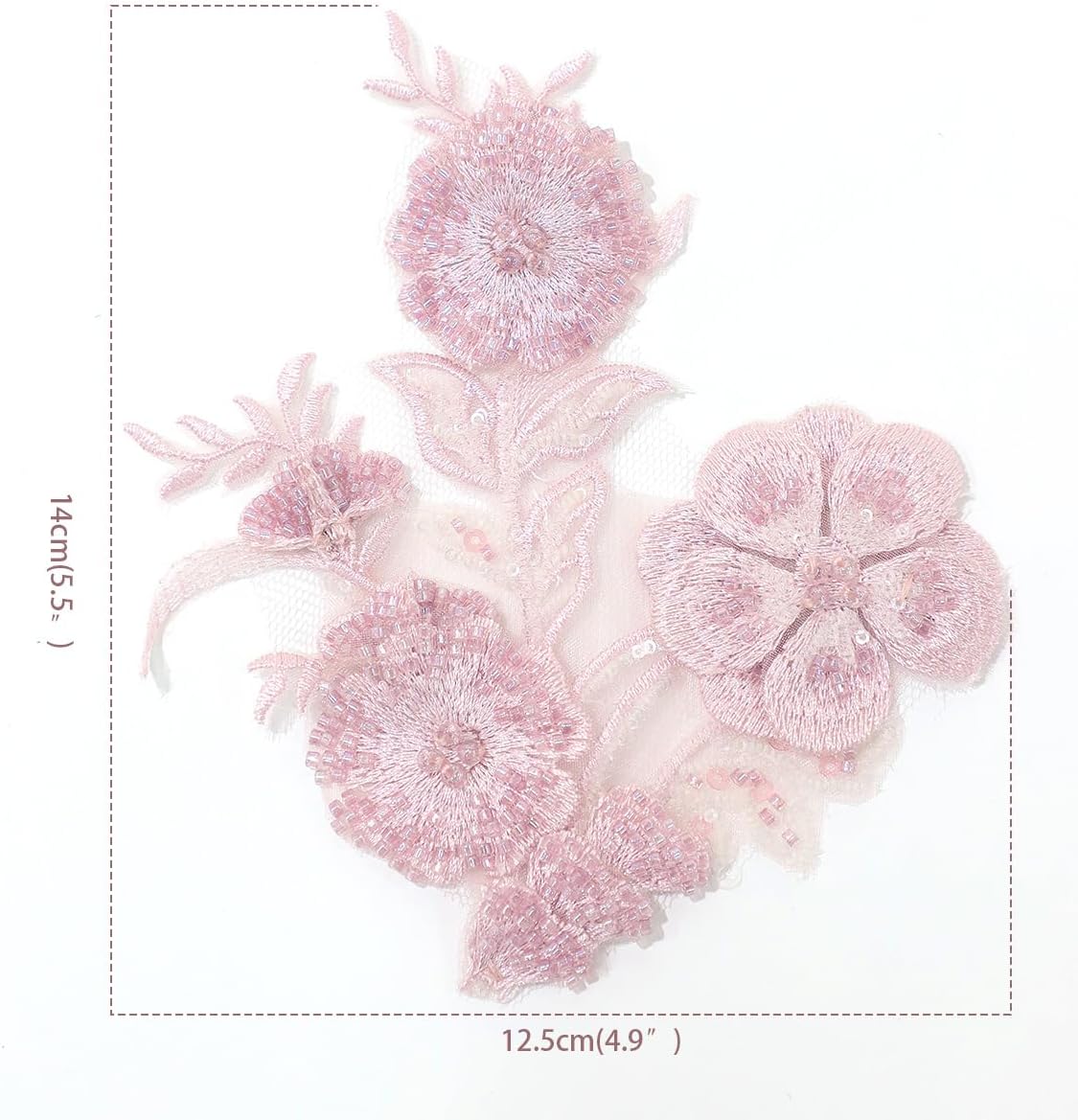 Alternative view of HHQ Sew on Floral Appliques Embellishments Beaded Sequin Flower Patches Clothing Accent for Dress Adornment Lace Tiny Sparkling Accessory DIY Craft (Pink)