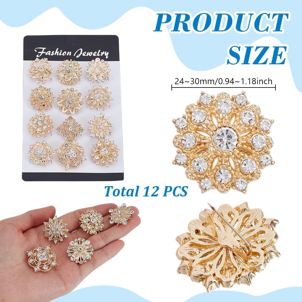 AHANDMAKER Rhinestone Brooches, Flower Brooch Pins Shining Flower Lapel Badge Pins for Crafts Embellishment, Bridal Wedding Bouquet Gift