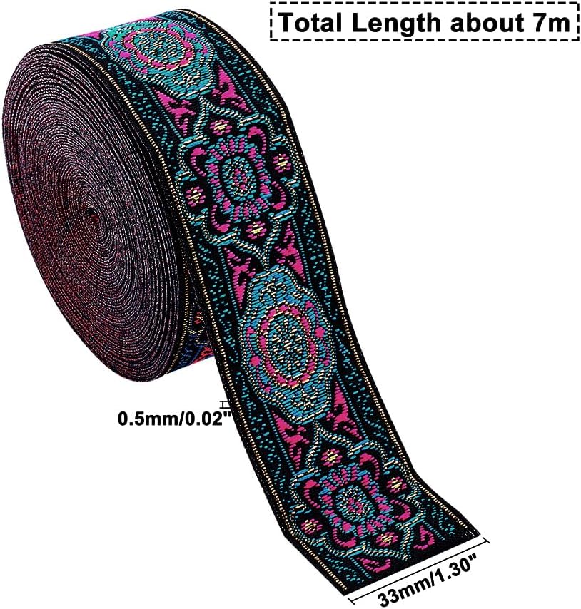 Alternative view of PH PandaHall 7 Yard Vintage Jacquard Ribbon 1 1/4 Inch Emobridered Woven Ribbon Floral Fabric Trim Fringe Boho Persian Tape for Eid Mubarak Ramadan Sewing Clothing Bag Embellishment Decorations