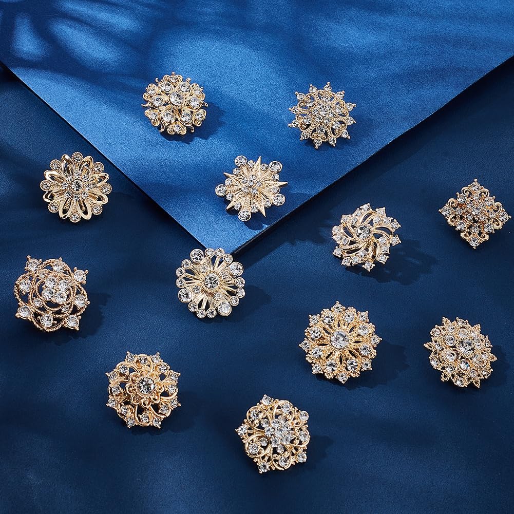 Alternative view of AHANDMAKER Rhinestone Brooches, Flower Brooch Pins Shining Flower Lapel Badge Pins for Crafts Embellishment, Bridal Wedding Bouquet Gift