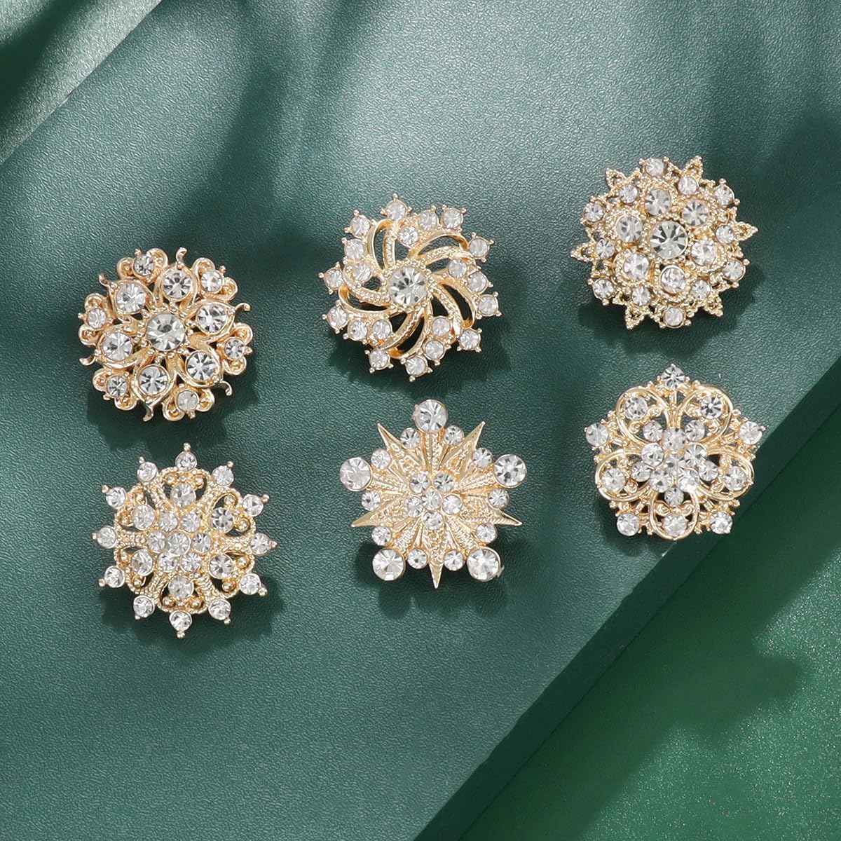 Alternative view of 12Pcs Small Rhinestone Crystal Flower Brooches Pins Set Wedding Bouquet Brooches for Crafts Embellishment Fashion Accessaries