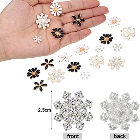 Alternative view of 80 Pieces Rhinestone Buttons Embellishments Buttons Faux Pearl Flat Back Flower Buttons for Jewelry Making DIY Craft Wedding Party Home Decoration Hair Accessory (Classic Style)