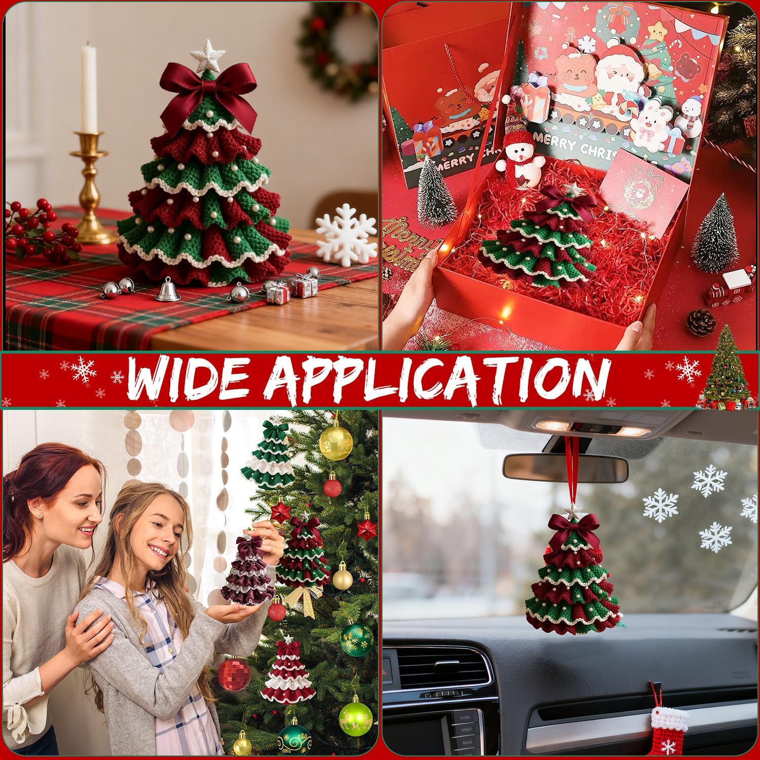 Alternative view of DIY Crochet Christmas Tree Kit - Handmade Holiday Crochet Christmas Decoration Set, Christmas Tree Bow Pearl Embellishment, Beginner Craft Crochet Kit (B)