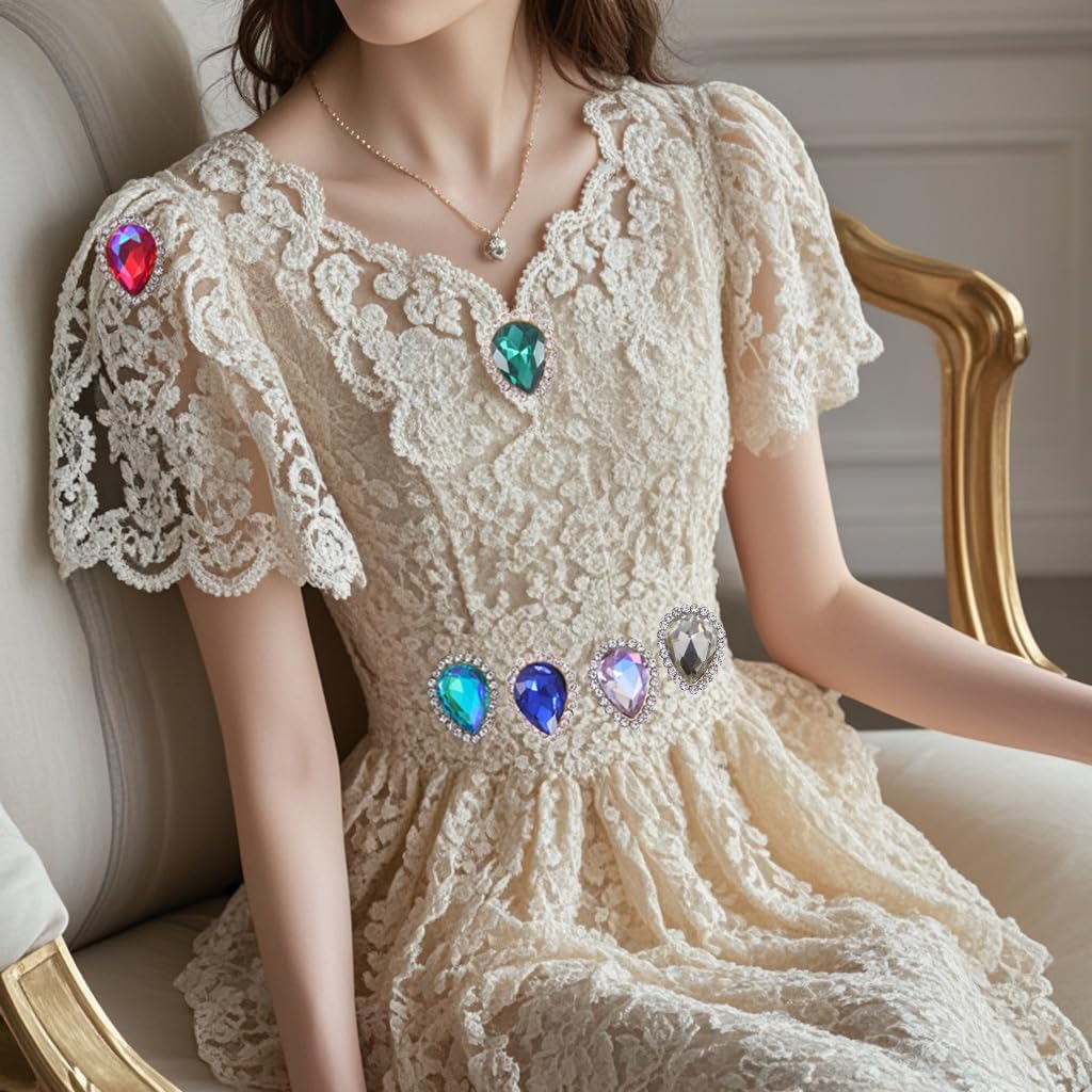 Alternative view of 30Pcs Sew On Rhinestone Tear Drop Crystal Glass Rhinestone Metal Flatback Embellishment DIY Crafts Gems for Costume Dress Wedding Crafting(Olivine)