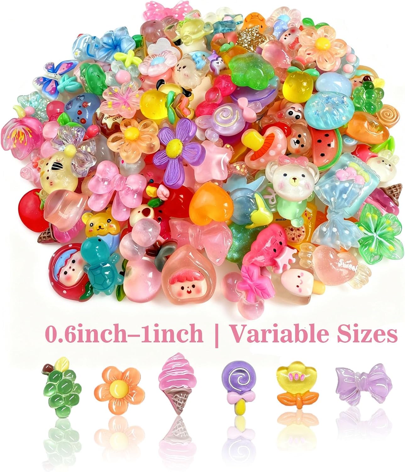 Alternative view of 120PCS Mixed Colors Slime Charms Cute Flatback Random Resin Charms Bulk, Slime Accessories Embellishments for Phone Junk Cases, Scrapbooking, Hair Clips & DIY Craft Decoration(Mixed Colors)