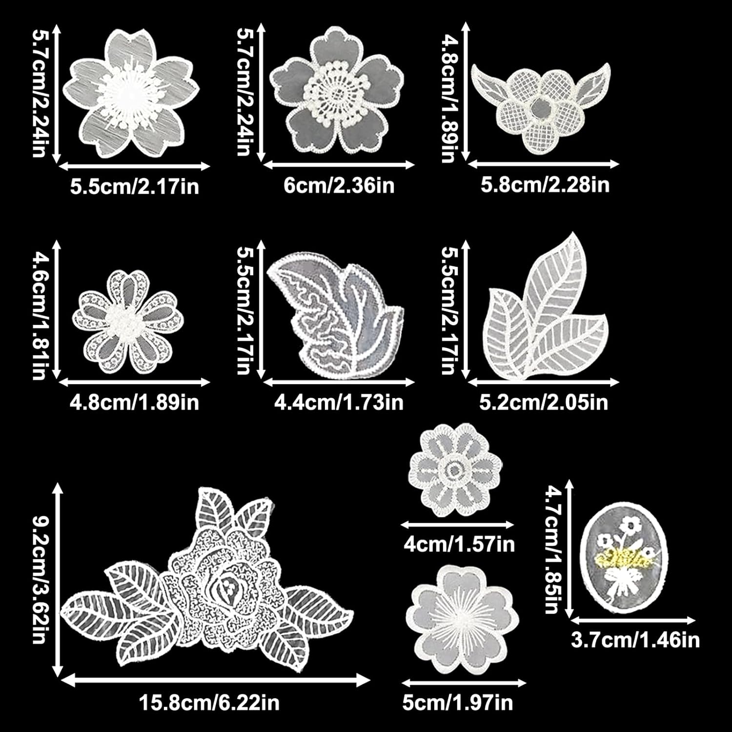 Alternative view of 30PCS Flowers Lace Embroidery Patches, 3D Floral Sewing Embroidered Appliques, Organza Sew on Fabric Appliques, Embellishments Patch for Wedding Bridal Dresses Clothes Shoes Hair DIY Craft Decoration