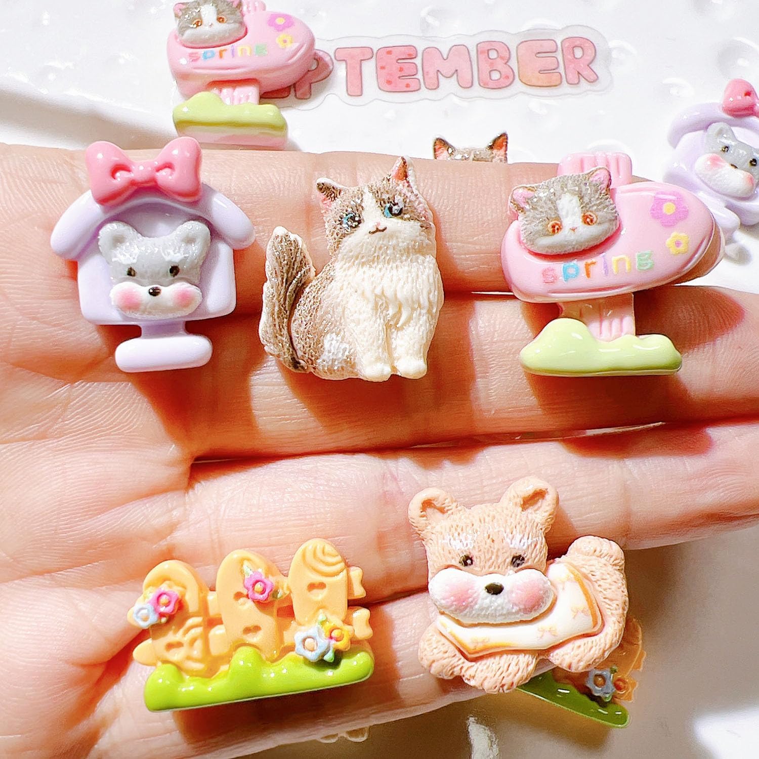 Cat Resin Embellishments, 30 Pieces Kitty Puppy Design Resin Flatbacks for DIY Handicraft, Phone Case,Scrapbooking (Pink)
