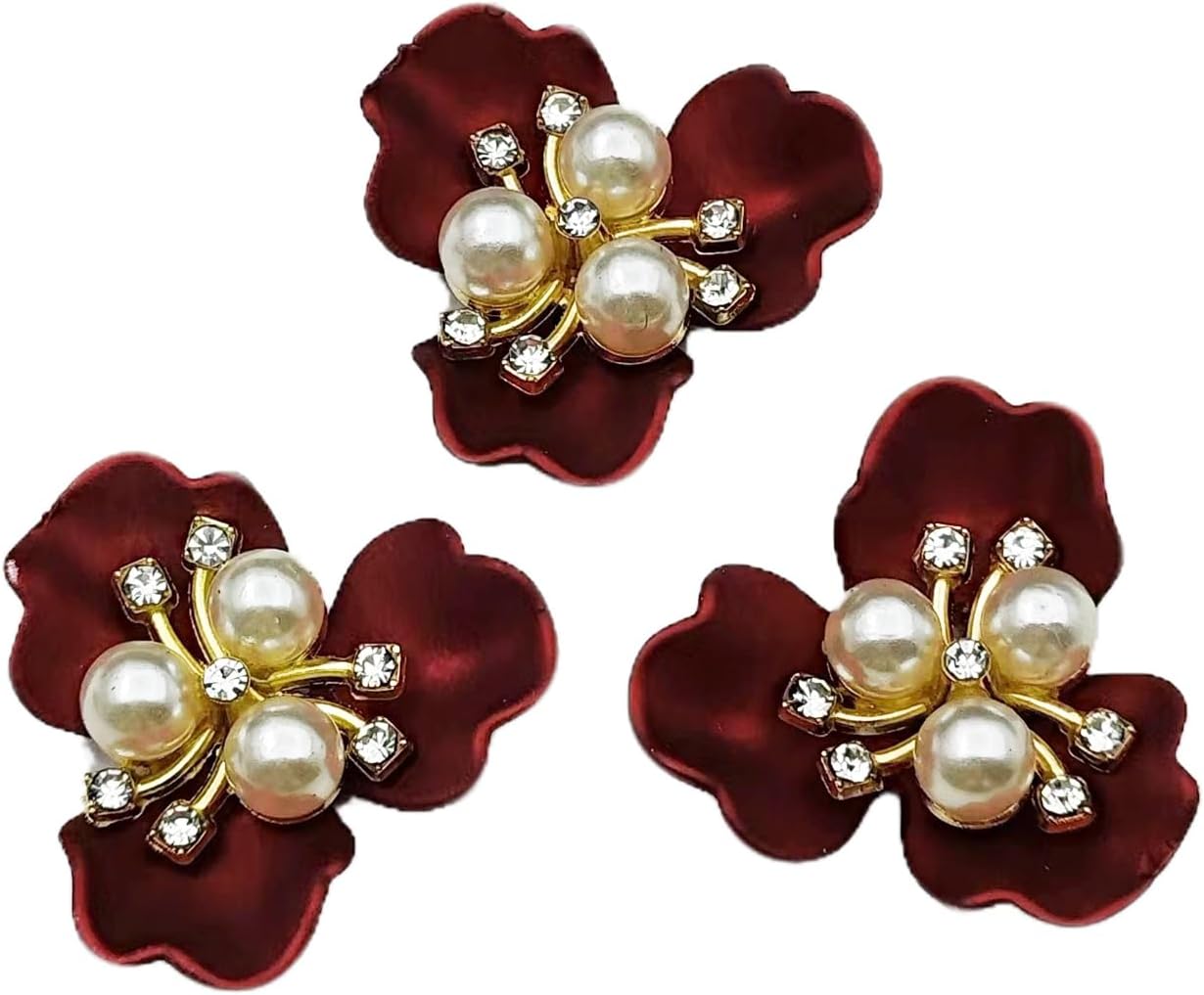 YOOGCORETT 10pcs Pearl Rhinestone Flat Back Embellishments Sew On Buttons Flower Buttons for DIY Craft, Bags Shoes Dress Decoration, 28 x 25mm, Silvery - Image 5