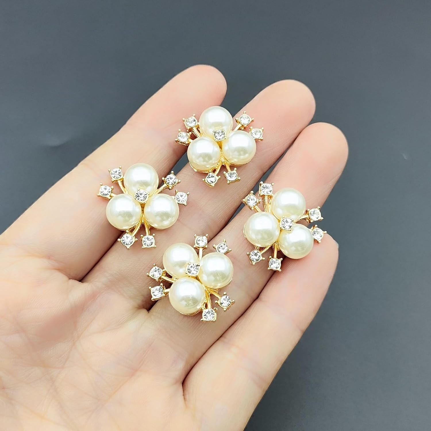 YOOGCORETT 10pcs Pearl Rhinestone Flat Back Embellishments Sew On Buttons Flower Buttons for DIY Craft, Bags Shoes Dress Decoration, 28 x 25mm, Silvery - Image 9