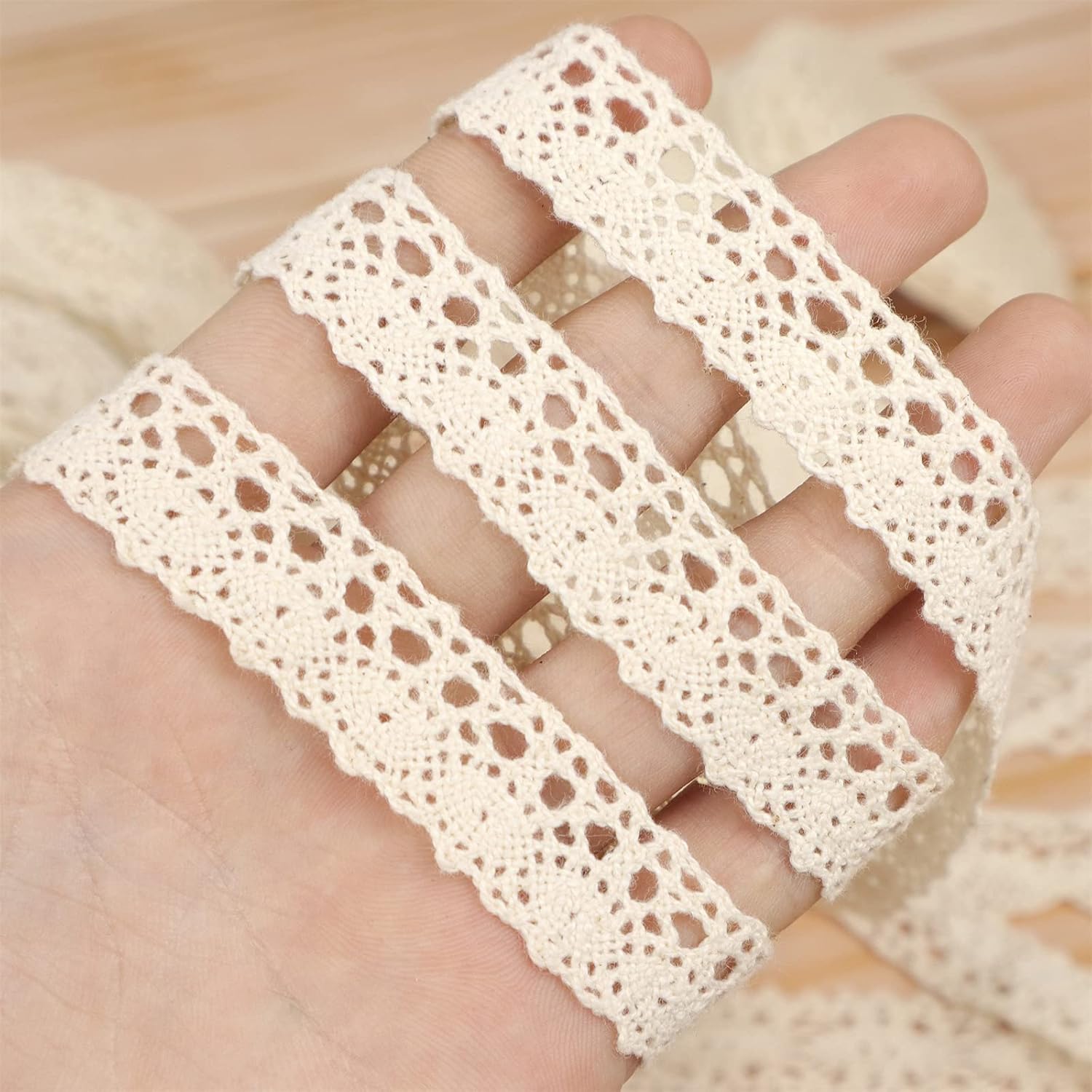 ZNZAKKA 54 Yards Beige Lace Ribbon Vintage Sewing Crochet Ribbon Trimming for DIY Scrapbooking Wedding Crafts Supply (Beige)