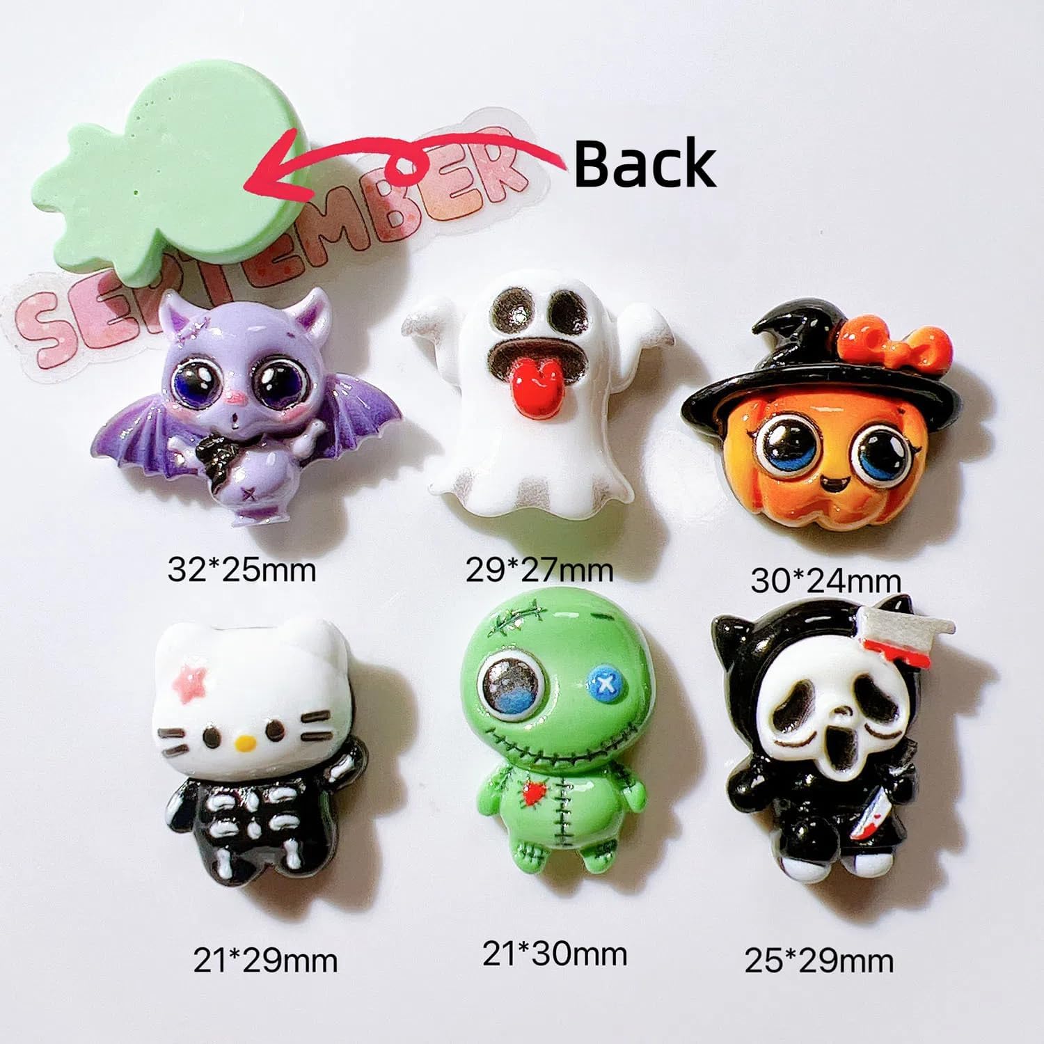 Alternative view of Halloween Resin Embellishments, 30 Pieces Pumpkin Bat Ghost Zumbis Design Resin Flatbacks for DIY Handicraft, Phone Case,Scrapbooking (Orange)