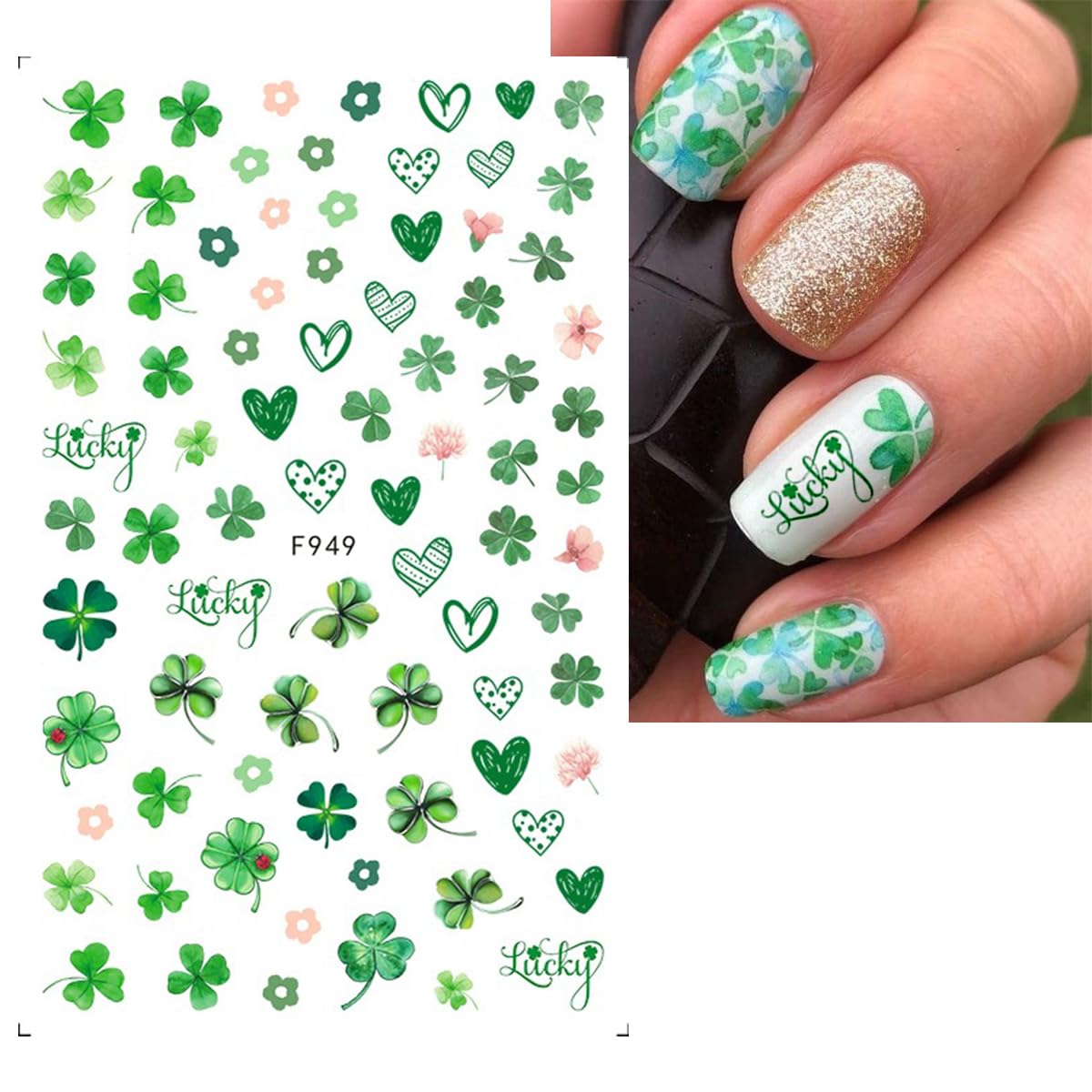 6 Sheets St. Patrick's Day Nail Art Stickers Green Shamrock Nails Stickers 3D Self Adhesive Nail Decals Shamrocks Nail Designs Green Nails Art Supplies for Women St. Patrick's Day Manicure Decoration