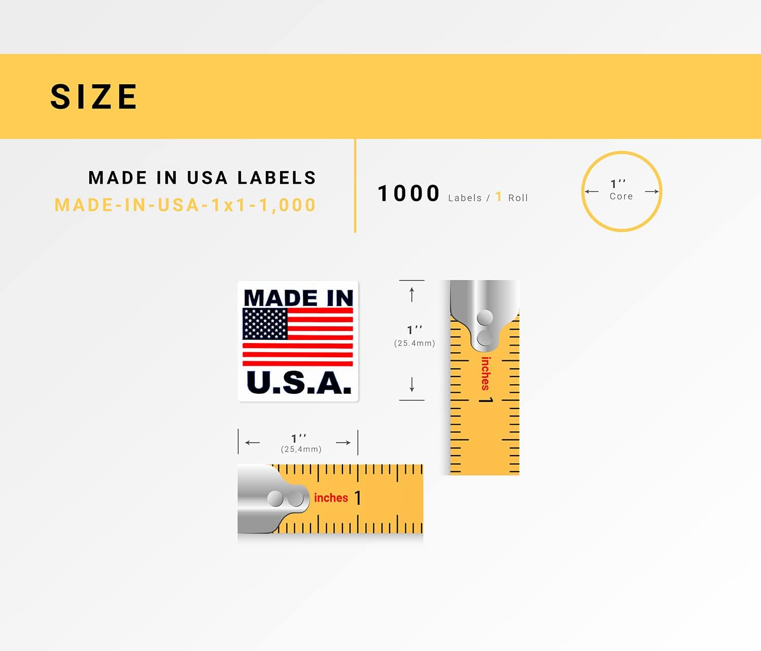 Alternative view of Made in USA Pre-Printed Labels Stickers with Permanent Adhesive on 1" Core (1" x 1") 1 Roll / 1,000 Labels per Roll
