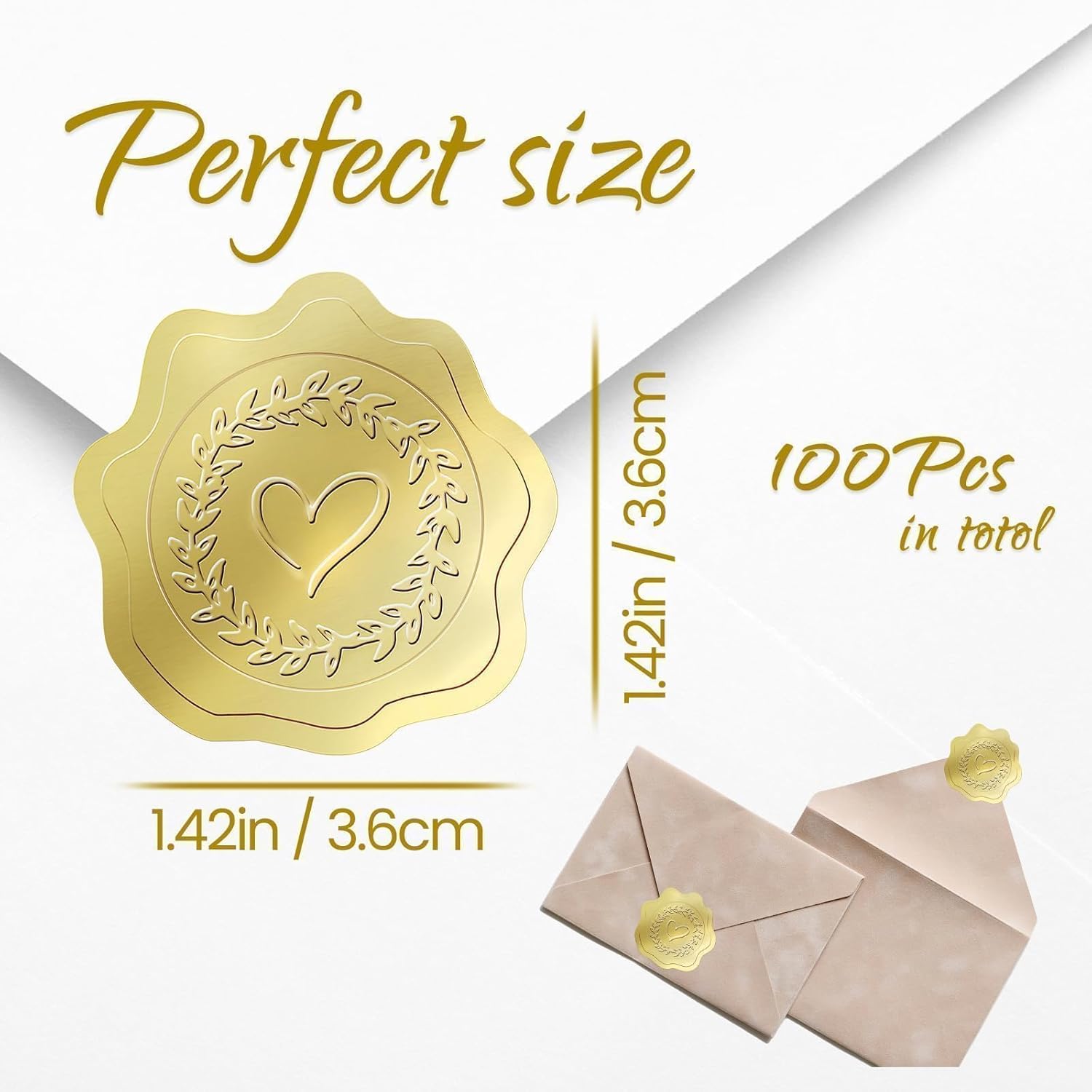 Alternative view of PigPotParty 100 PCS Gold Embossed Envelope Stickes - Heart Stickes Foil Envelope Seal for Valentine' Day, Wedding Invitations, Greeting Cards, Party Favors, Self-Adhesive