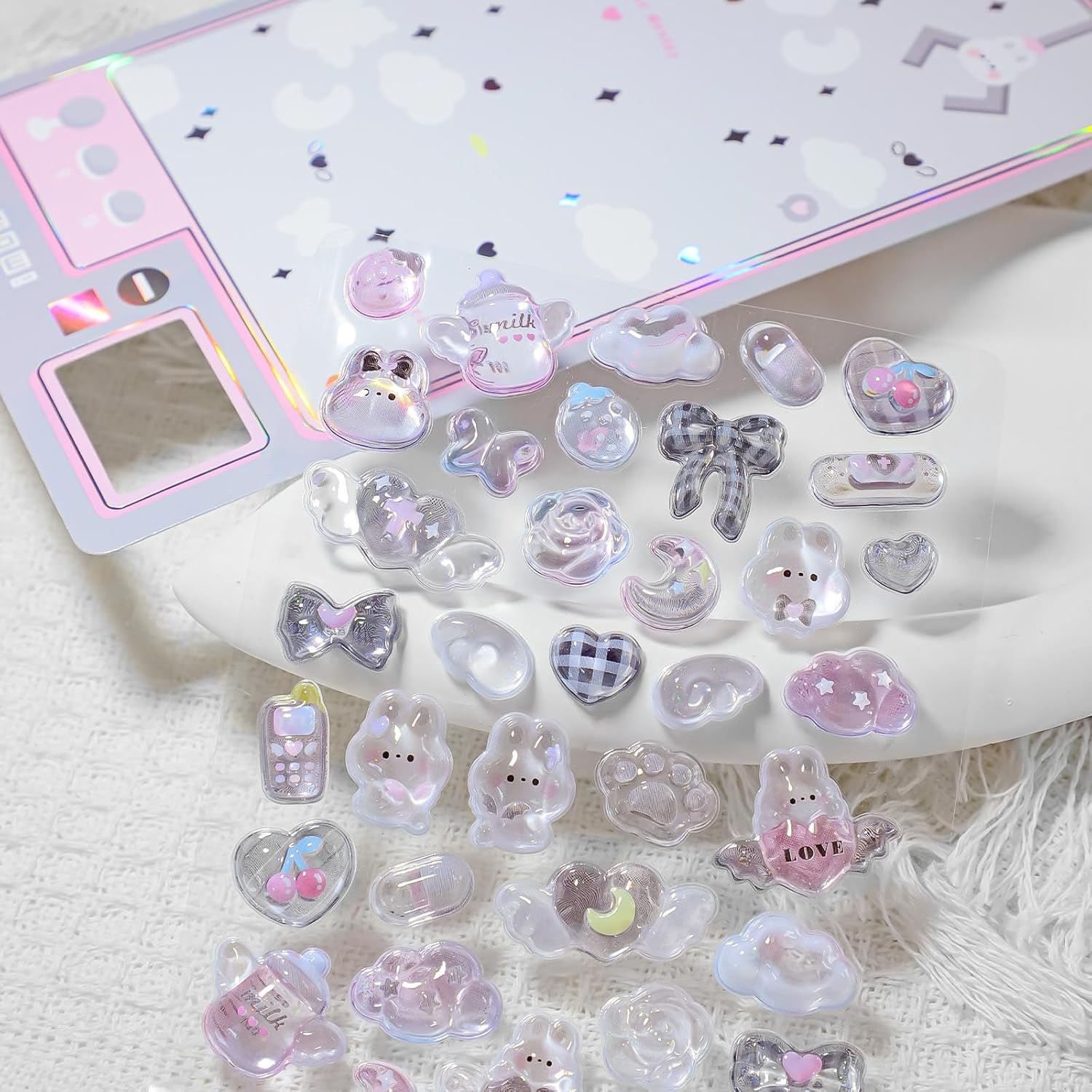 Alternative view of BYETOCE 3D Thick Puffy Stickers Cartoon Cute Black and White Bow Soft Stickers Tiny Reusable Fuzzy Patch for Scrapbooks Planner Journals Laptops Phone Case DIY