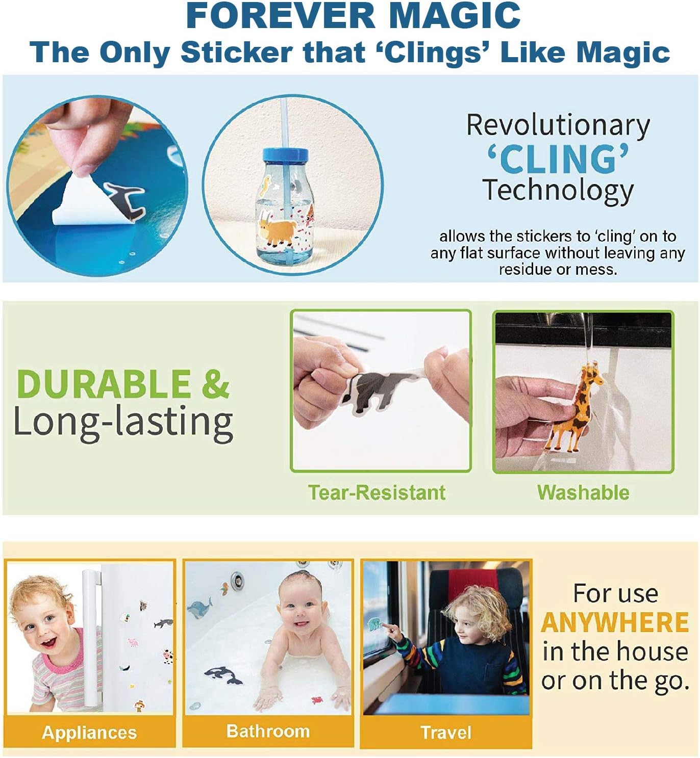 Giggles & Pebbles Educational Magic Sticker Pad Book for Kids,Toddlers, Boys and Girls - Reusable, Washable and Non-Adhesive Stickers with Farm, Zoo, Ocean Animals, for Storytelling, Games and Fun