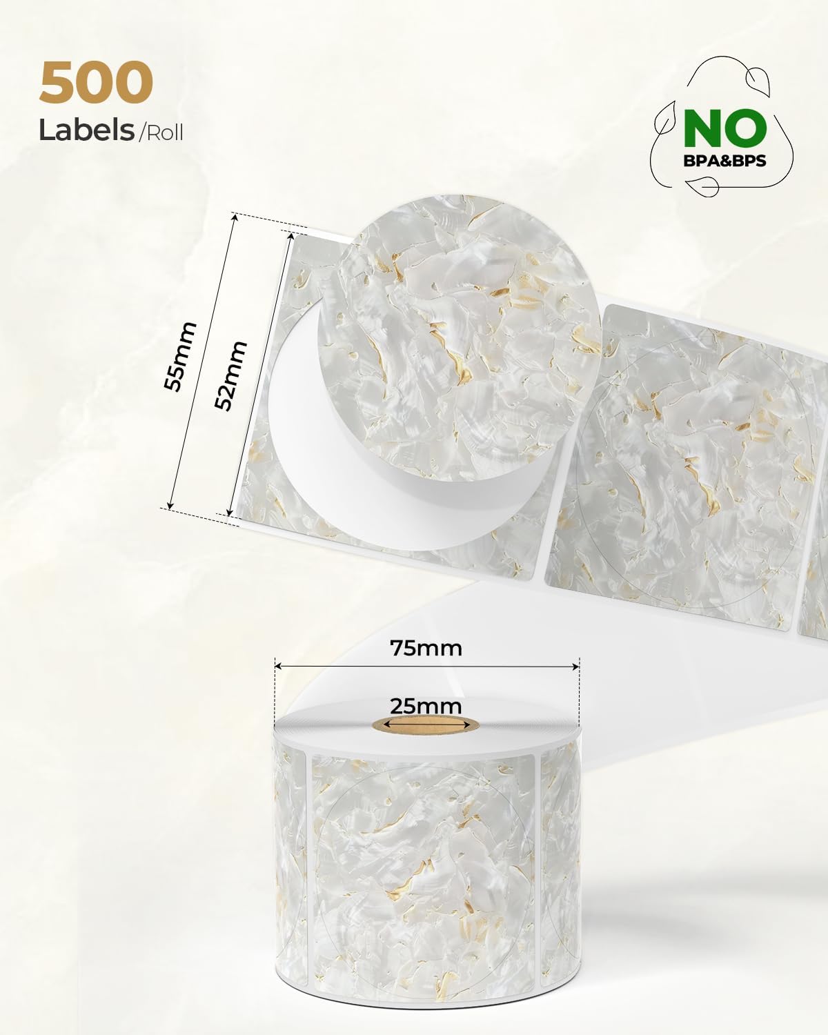 Alternative view of MUNBYN 2 Inch Round Shell Texture Thermal Labels, Waterproof Circle Stickers for Small Business, 500 Labels/Roll (White)