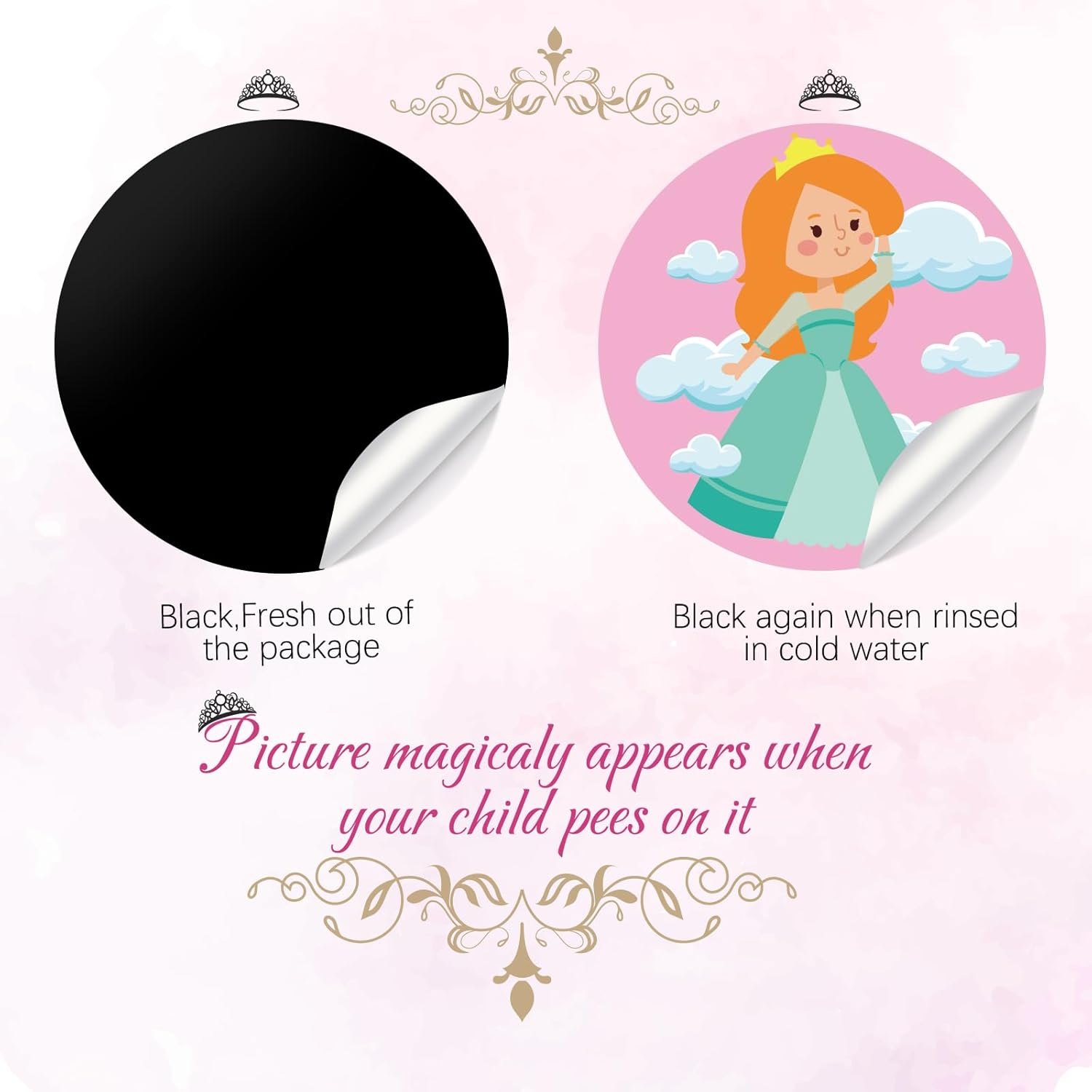 Alternative view of Geyee 24 Pcs Potty Training Stickers Potty You Pee on Toilet Reveal Stickers Chart Reusable Pee Decals Color Changing Seat Toilet Targets for Boys Girls Kids Training Use(Princess)