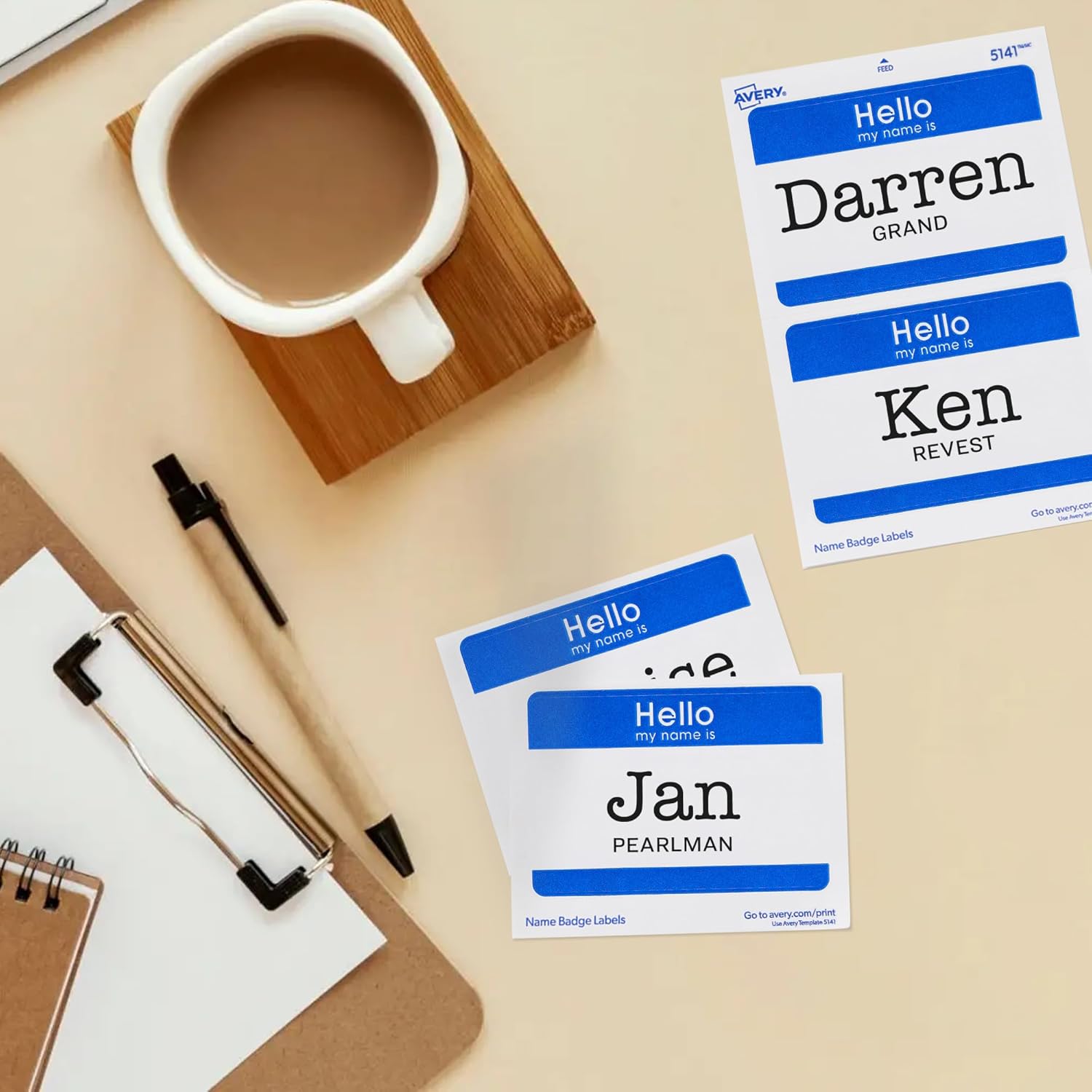 Avery Customizable Name Tags, Hello My Name is, White, Blue Border, Removable Adhesive, Laser/Inkjet Printable, 100 Total (5141)