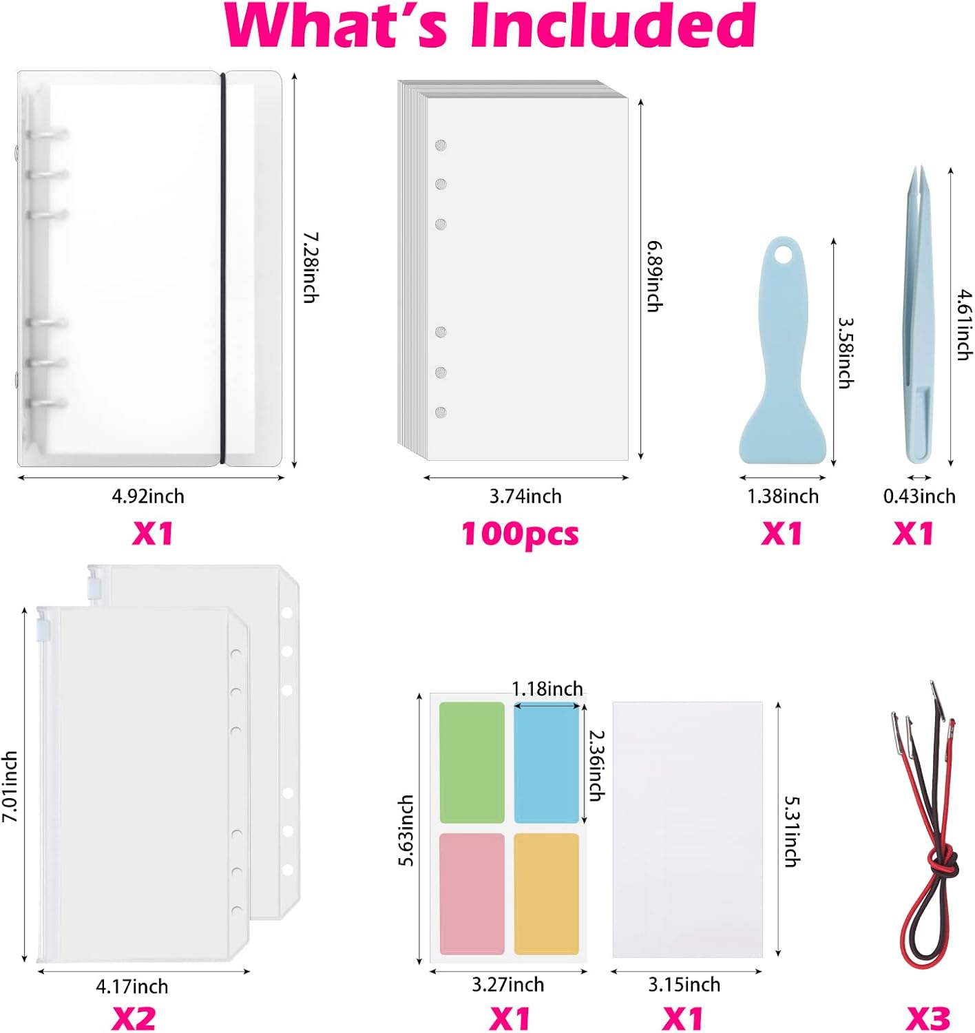 SUNEZLGO Reusable Sticker Album with Pockets, 100 Sheets, Blank Sticker Book with Tweezer and Spatula (A6)