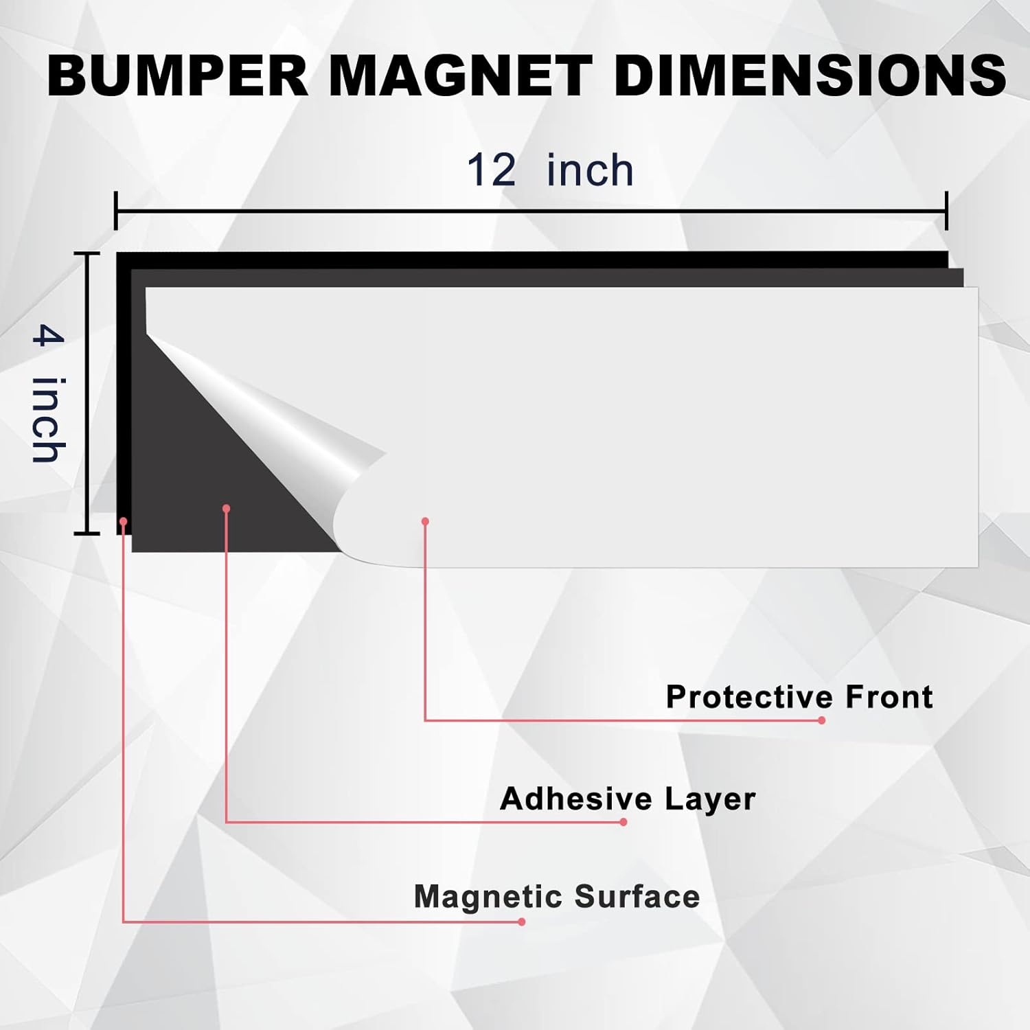 4 Pack 12" X 4" Bumper Sticker Magnets with Self Adhesive Flexible Magnetic Bumper Stickers, Turn Any Decal Into a Strong Magnet, Easy to Cut White