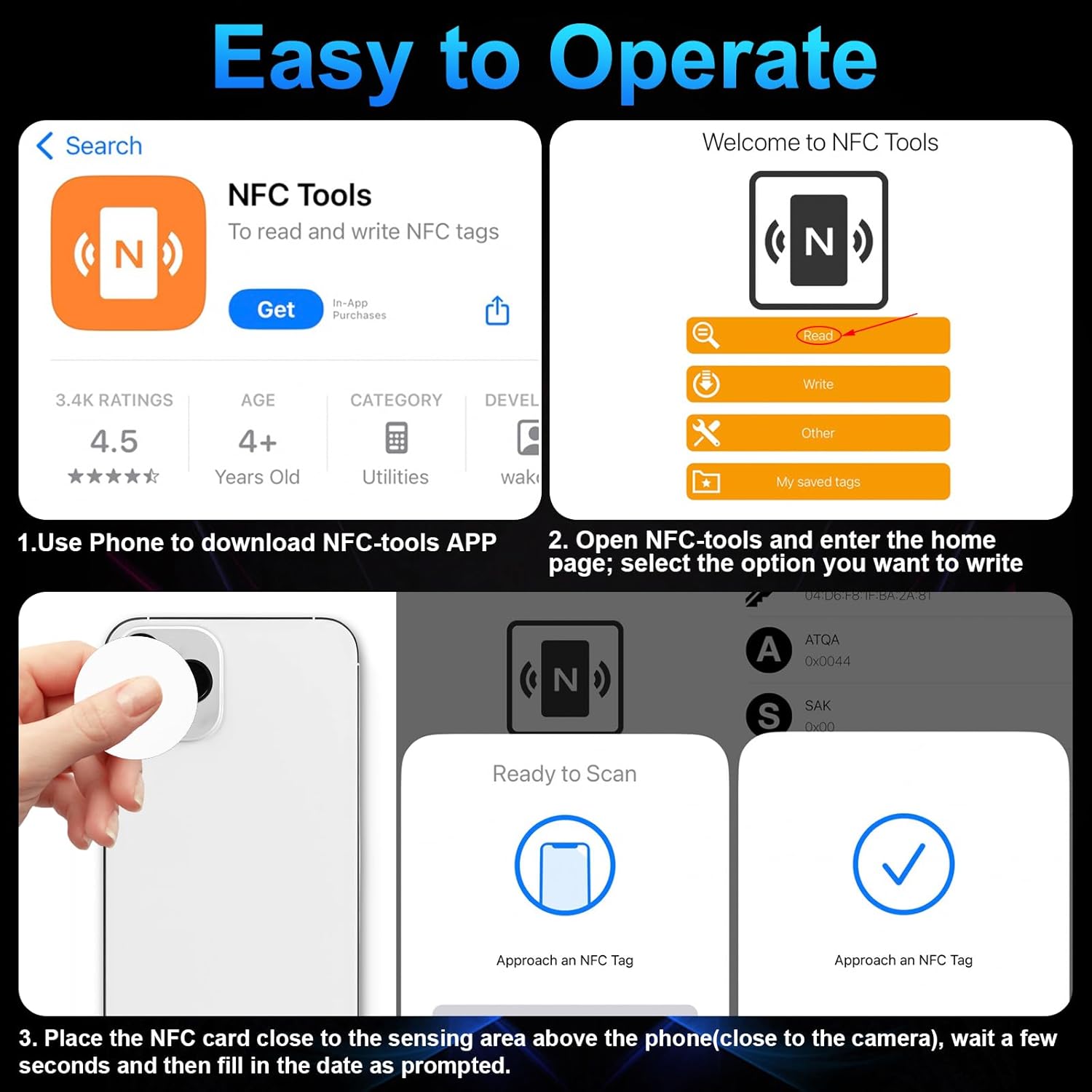 Alternative view of 60Pcs NFC Tags Adhesive NFC Stickers Chip Rewritable Ntag 215 NFC Tags 504 Bytes Compatible with TagMo and Amiibo and NFC Enabled Mobile Phones Devices