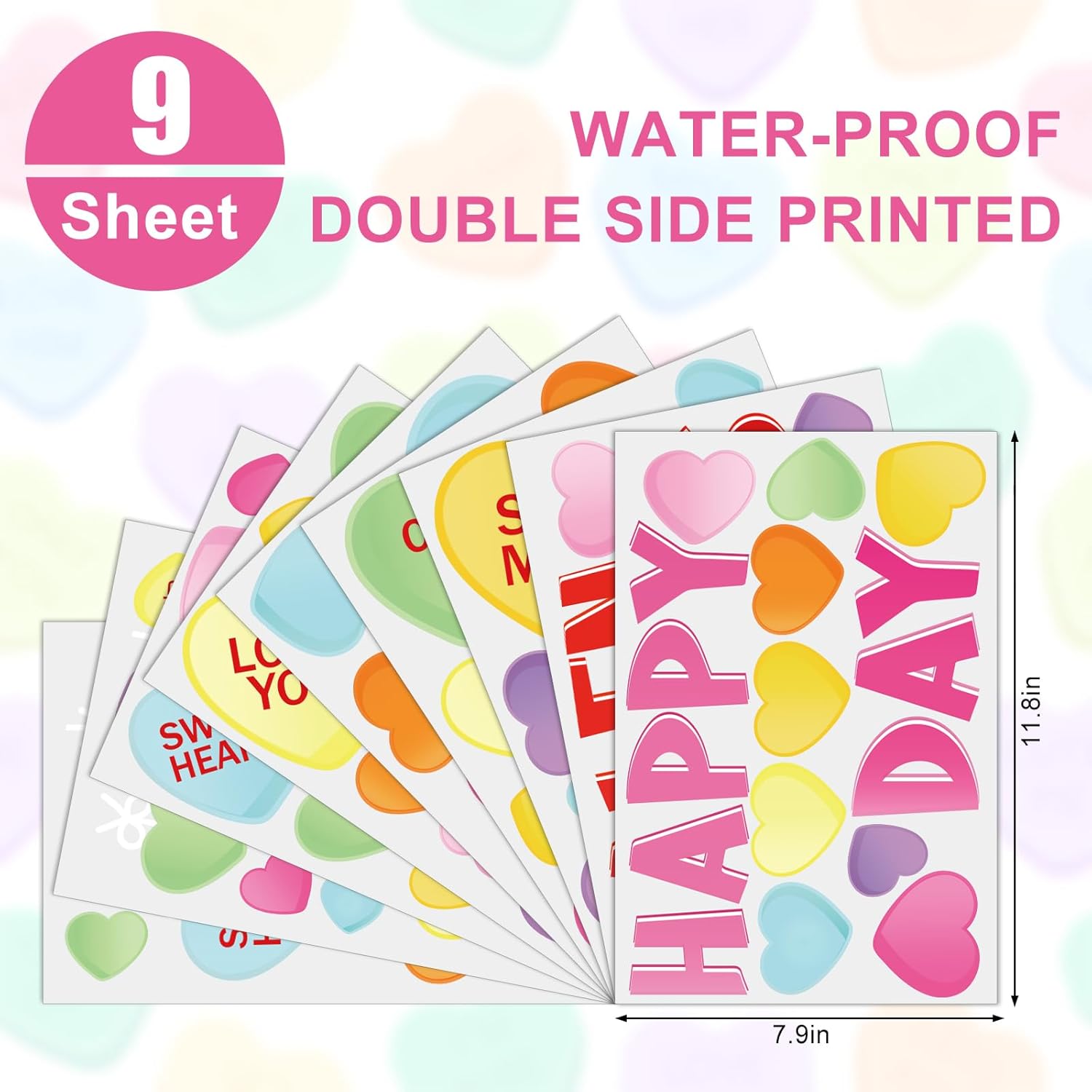 Alternative view of Whaline Happy Valentine's Day Window Clings Conversation Candy Heart Window Stickers Double-Side Glass Decals for Home Party Supplies, 7.9 x 11.8 Inch, 9 Sheets