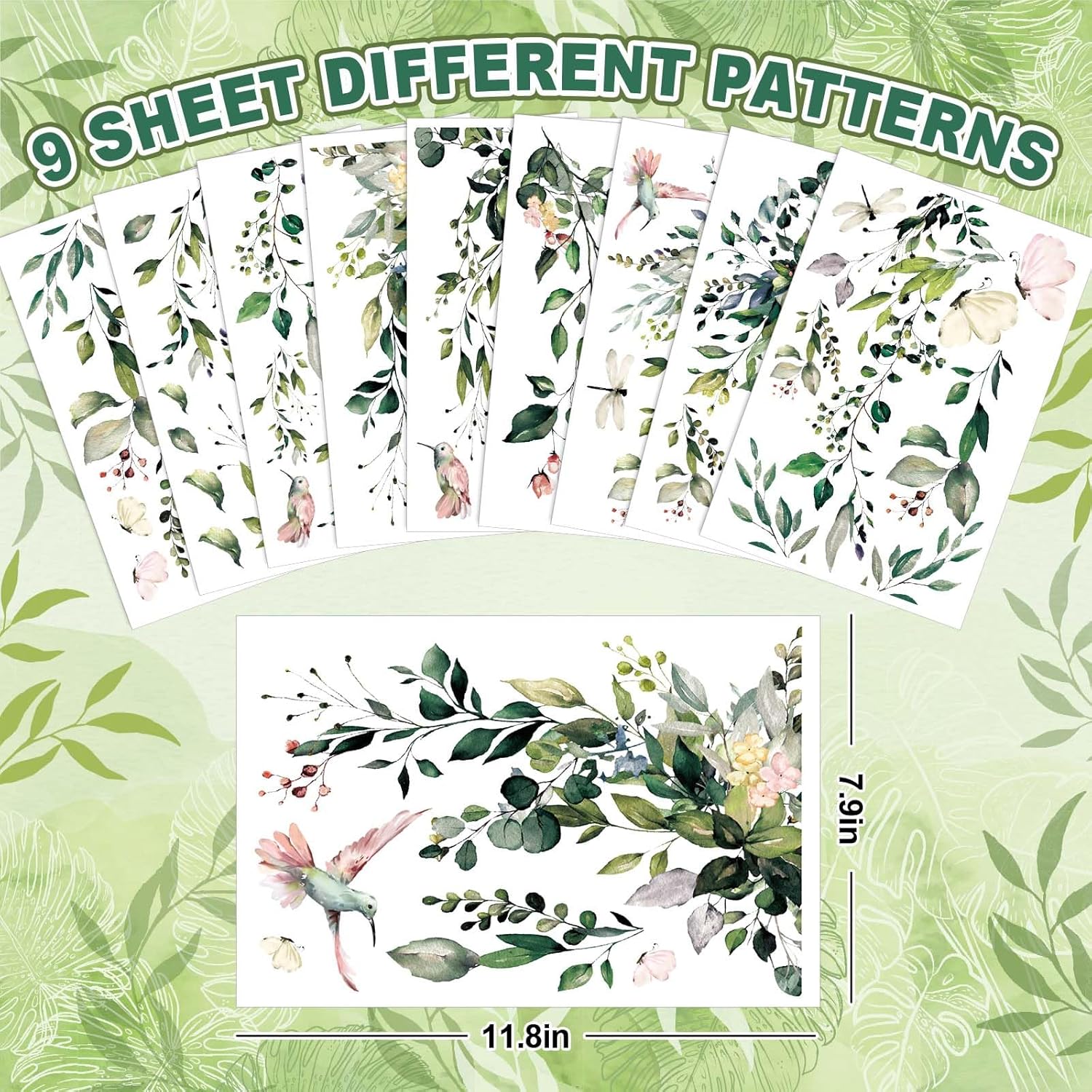 Whaline 9 Sheets Spring Summer Flowers Window Clings Eucalyptus Flower Glass Stickers Plant Hanging Vine Floral Leaf Reusable Decals Window Privacy Film for Wedding Party Home Decor Supplies