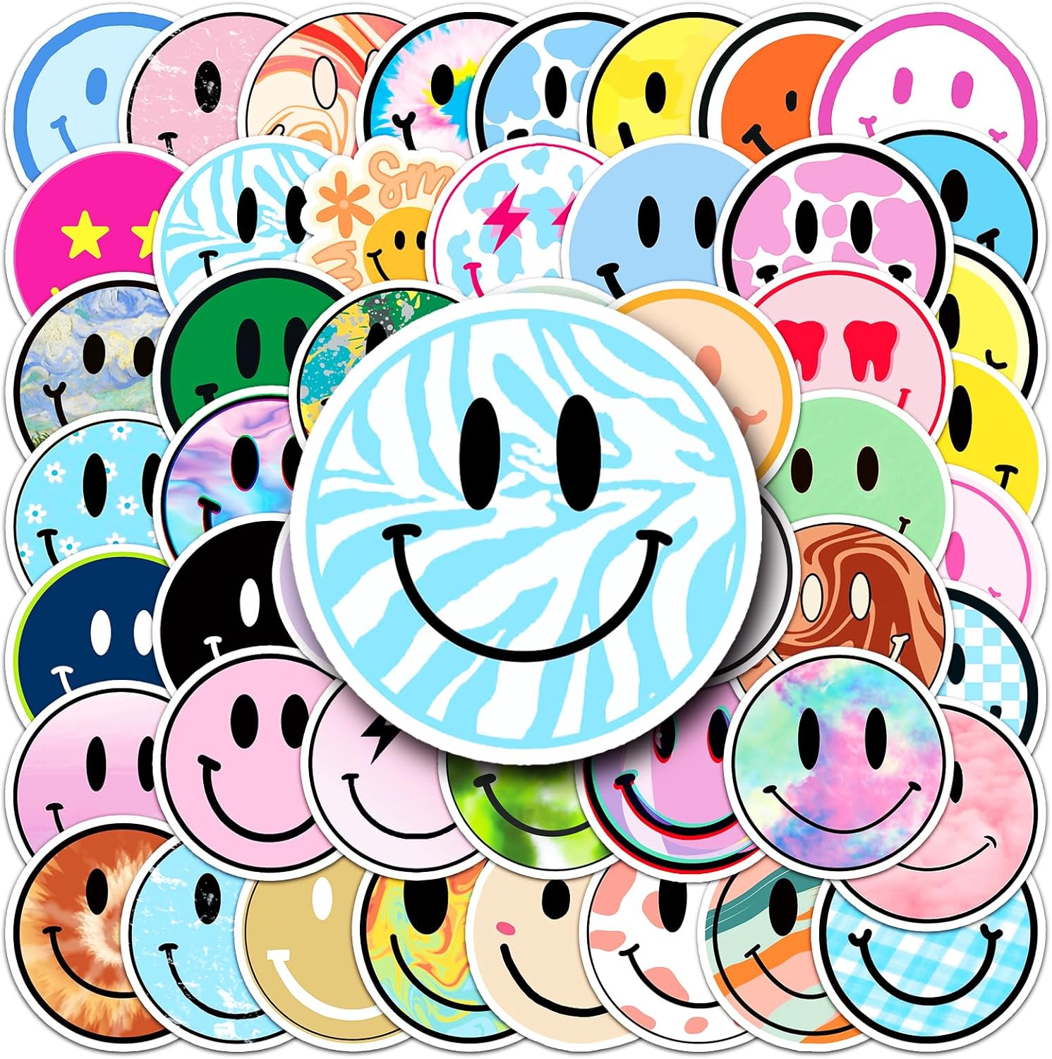 102PCS Round Smiley Face Stickers & Vinyl Decals u2013 Waterproof Happy Emoji Labels with Laughing, Cute Expressions for Journals, Water Bottles, Gifts, & Adults