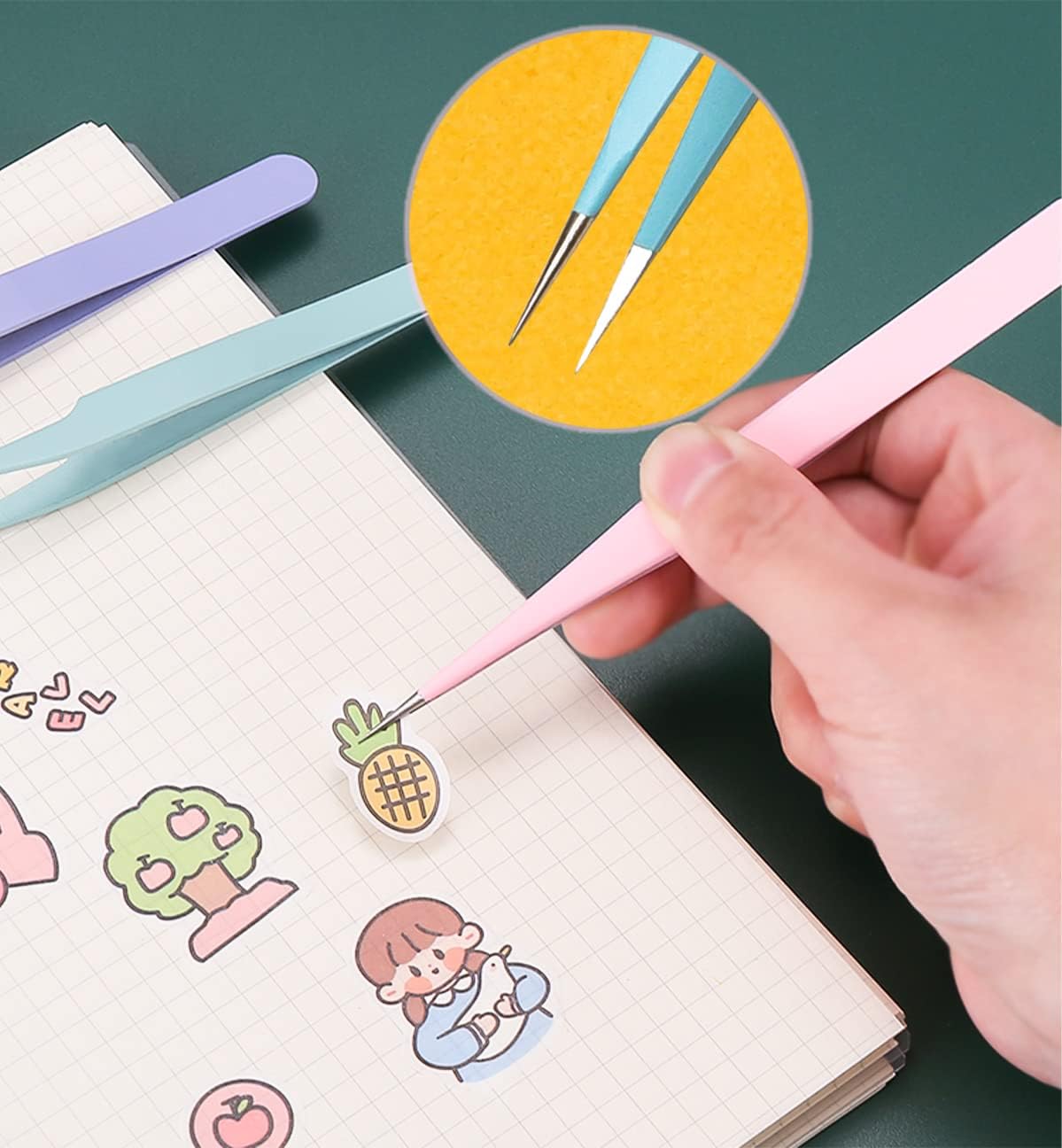 Alternative view of 2 Pieces Sticker Tweezers, Cute Craft Tweezers for Stickers, Scrapbooking, Vinyl, Lashes, Electronics, Purple