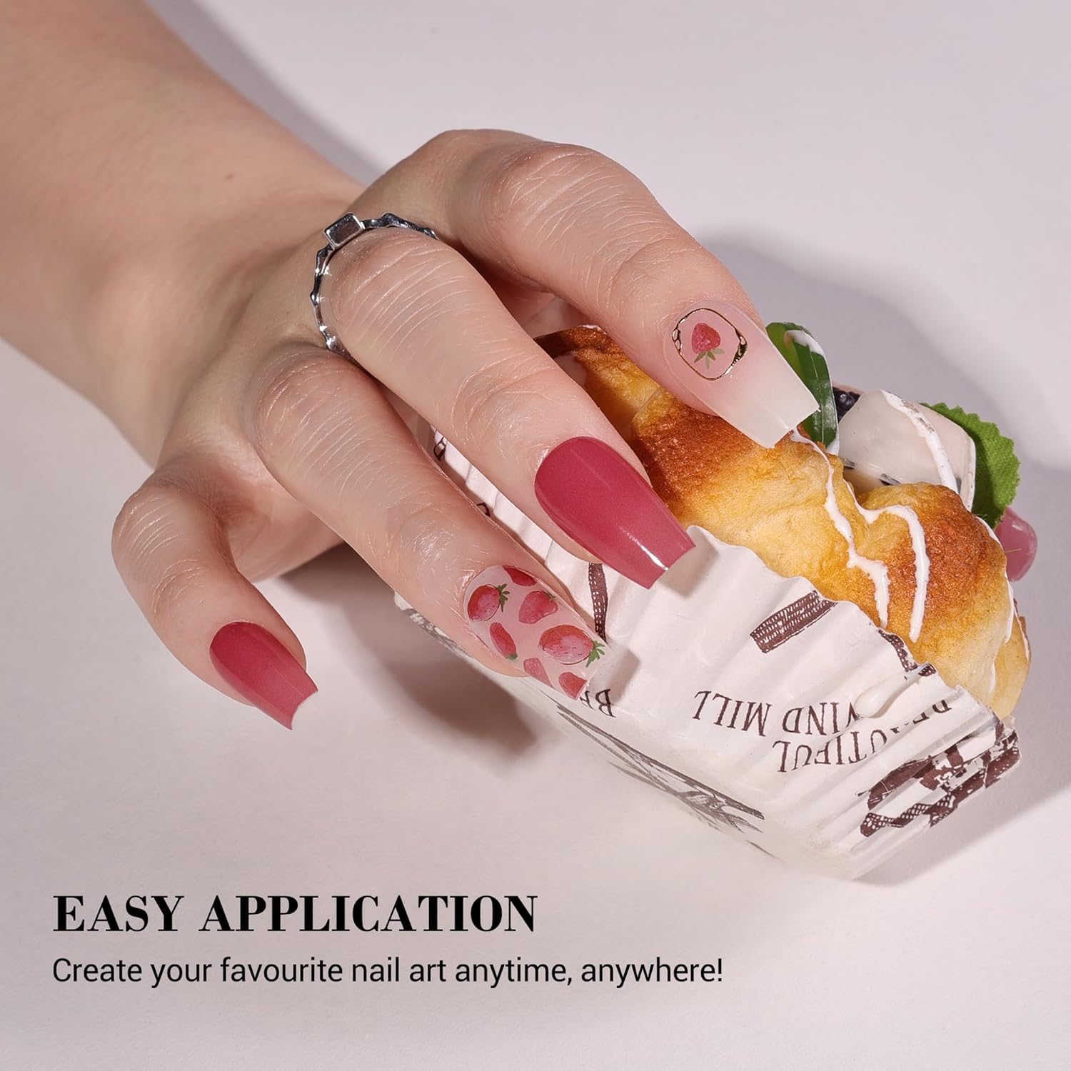 Alternative view of MelodySusie Pink Strawberry Semi Cured Gel Nail Strips, 20 PCS Gel Nail Stickers, UV Light Required, Durable & Salon Quality