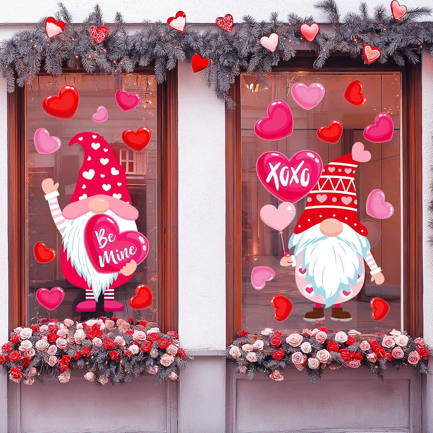 Alternative view of Whaline Extra Large Valentine' s Day Window Clings Window Decal Red Pink Heart Love Gnome Reusable Anti-Collision Windows Decor for Wedding Anniversary Home Party Supplies, 4 Sheets