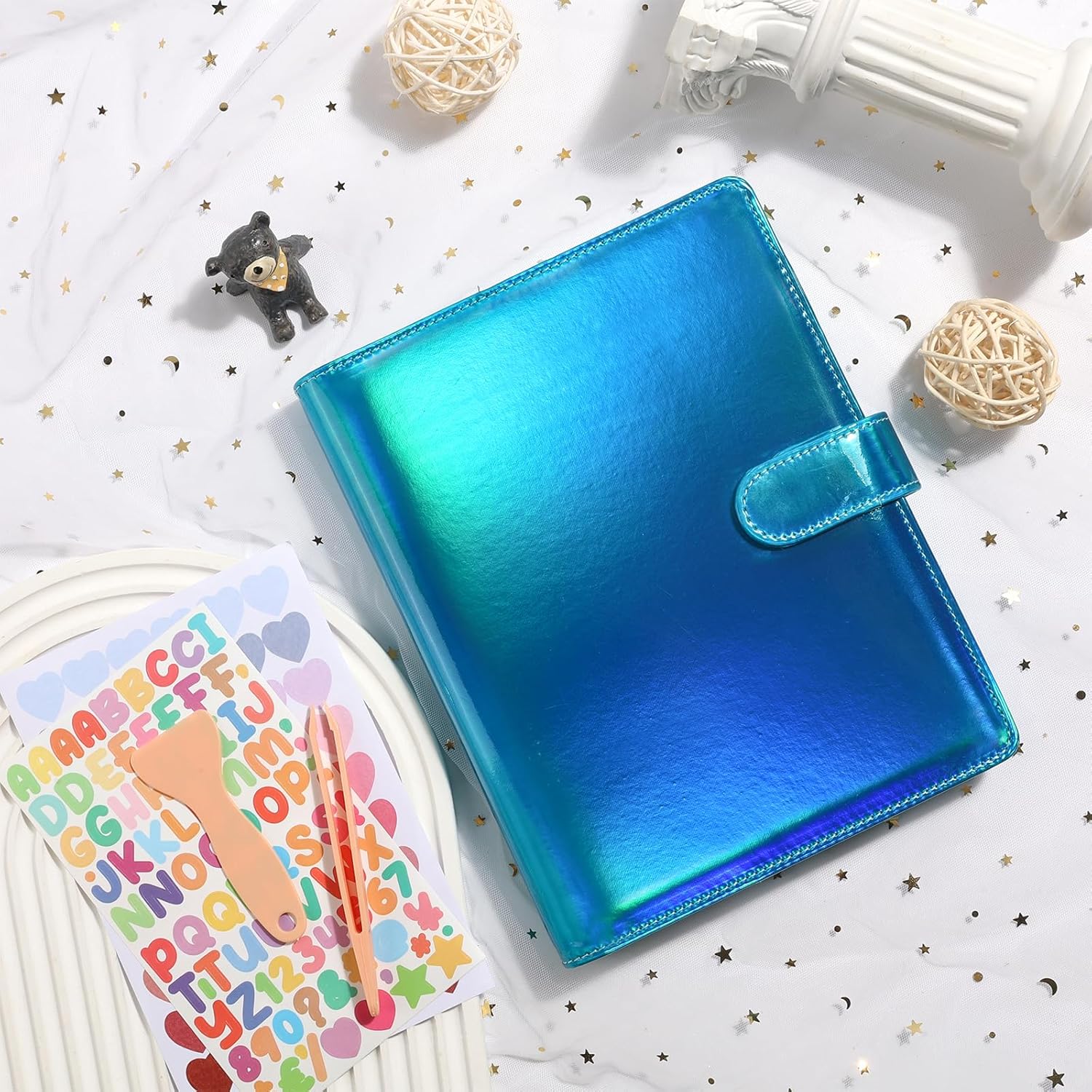 Deqing warm Reusable Sticker Book Collecting Album,A5 PU Sticker Collecting Book with Heart Label & Letter Label,Holographic Cover